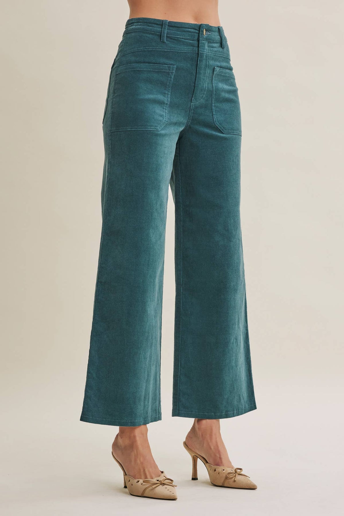 Danielle Corduroy Wide Leg Pant in Forest Green