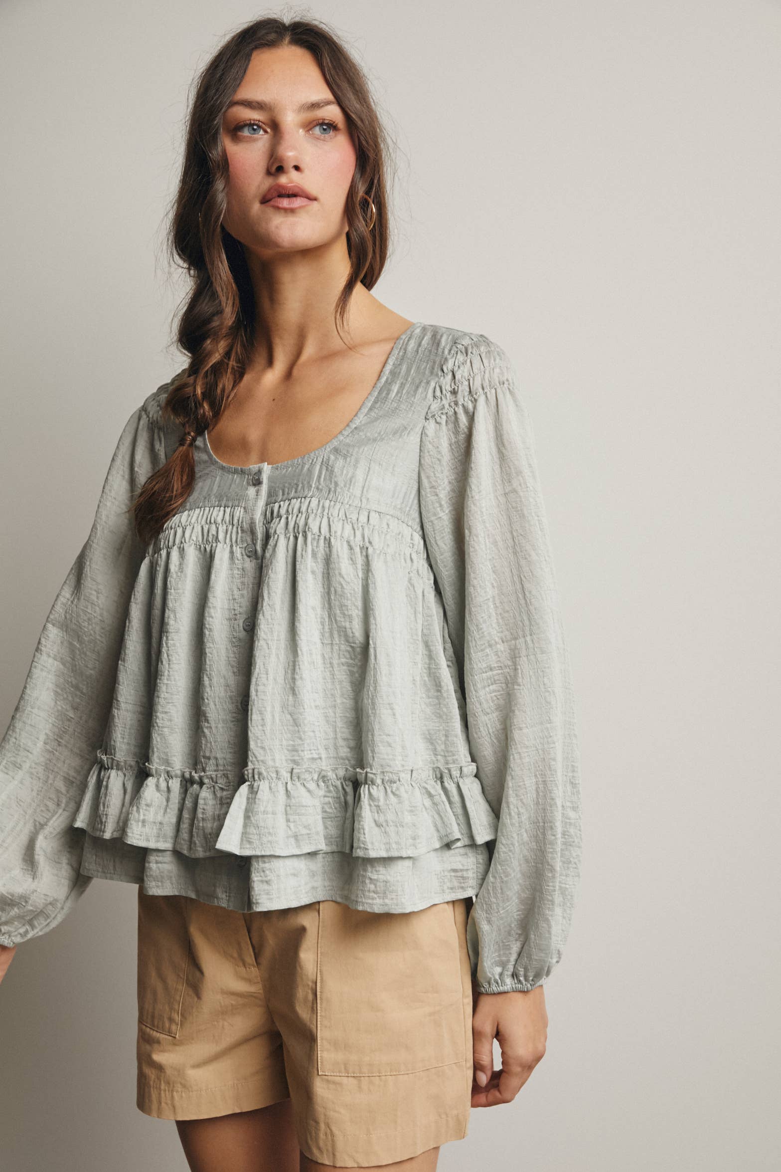 Rosalie Ruffle Hem Peasant Blouse