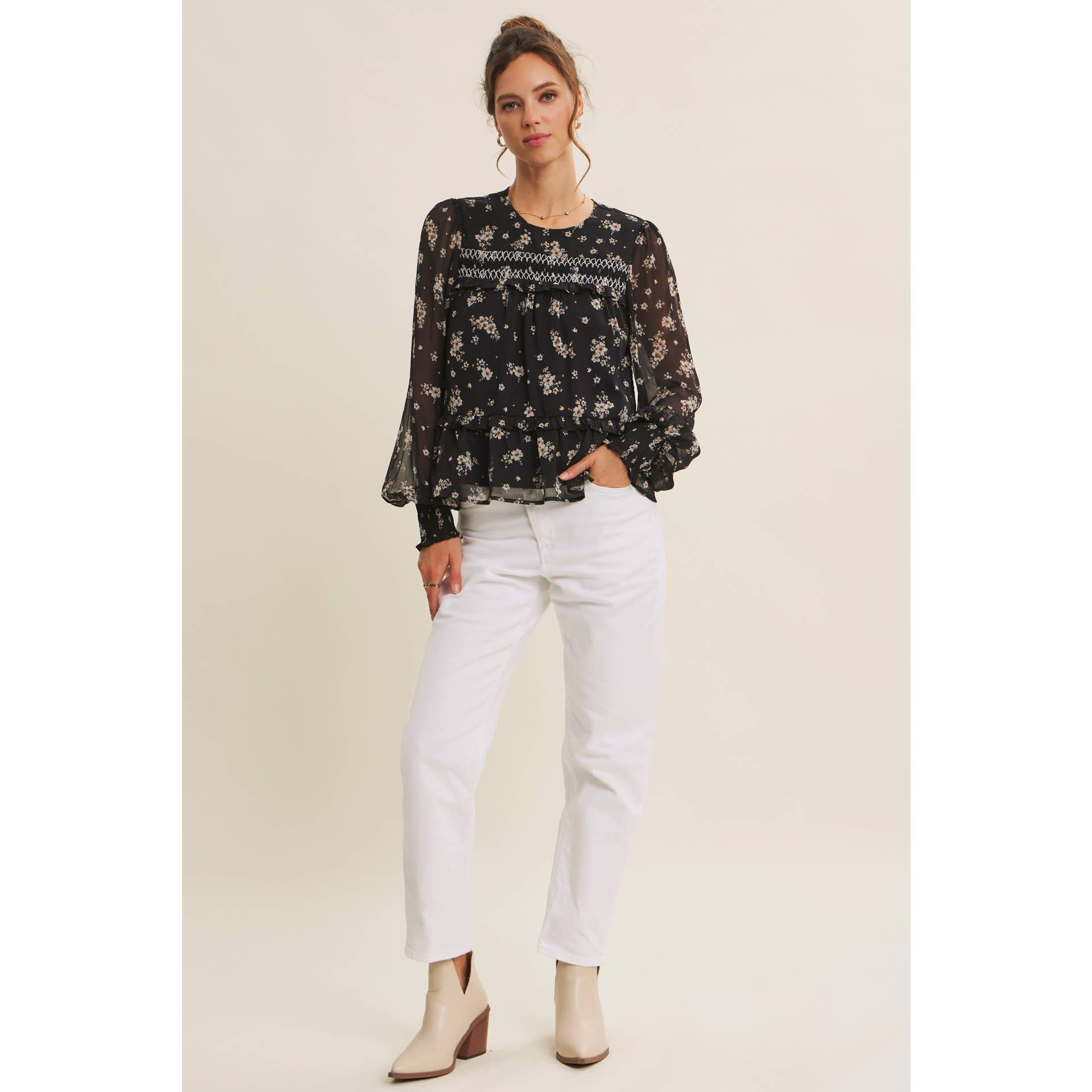 Jaime Smocked Floral Blouse