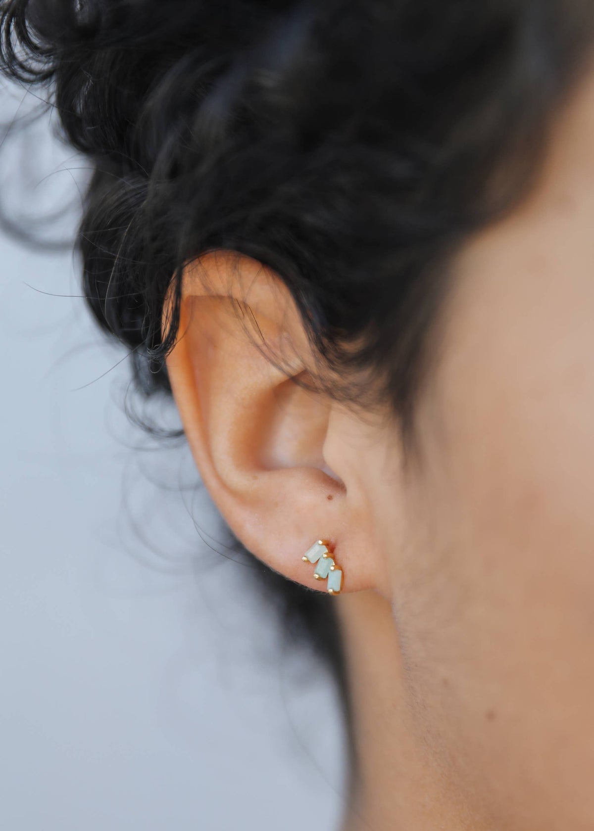 Gold Offset Trio Amazonite Earrings