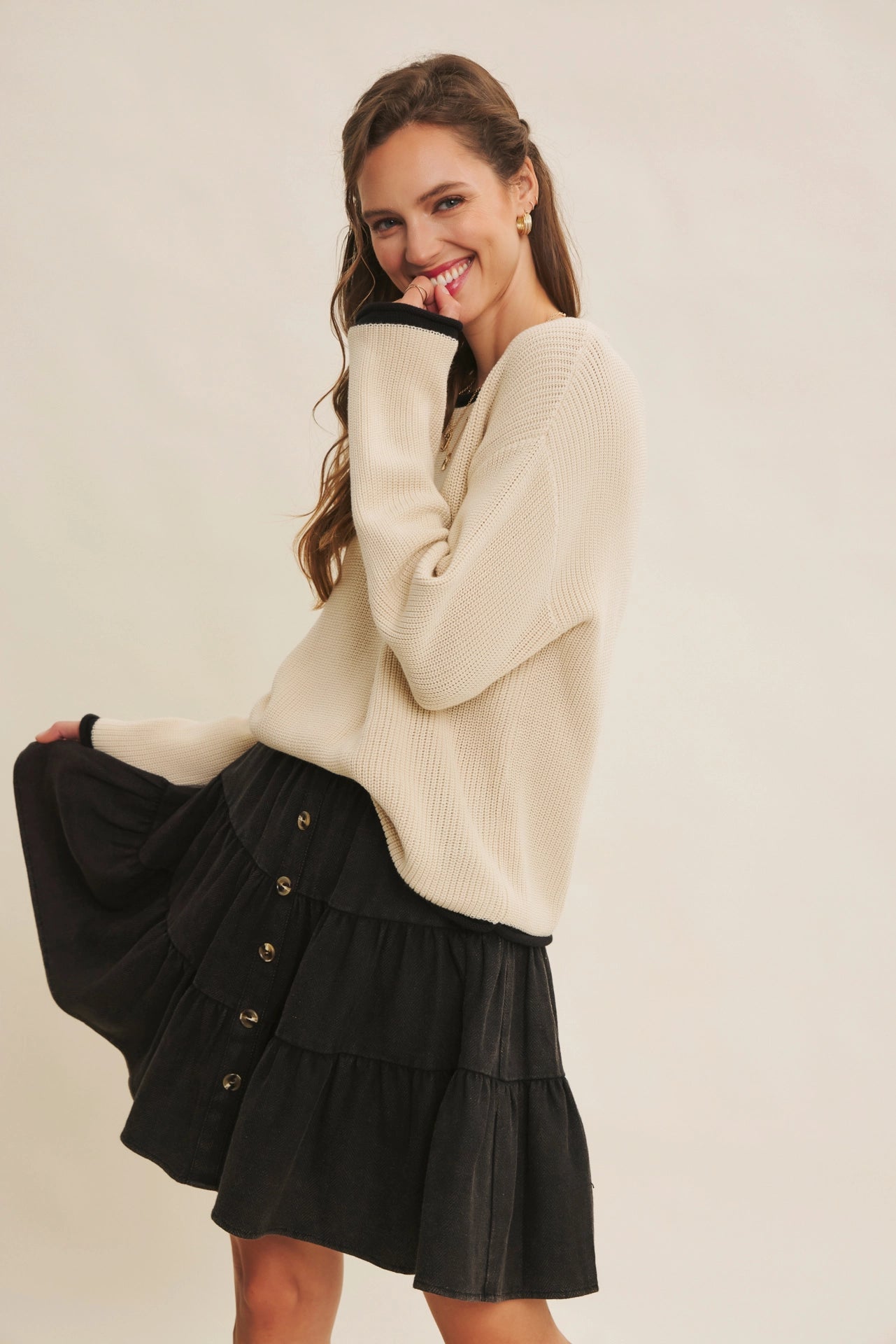 Hanna Rolled Edge Sweater
