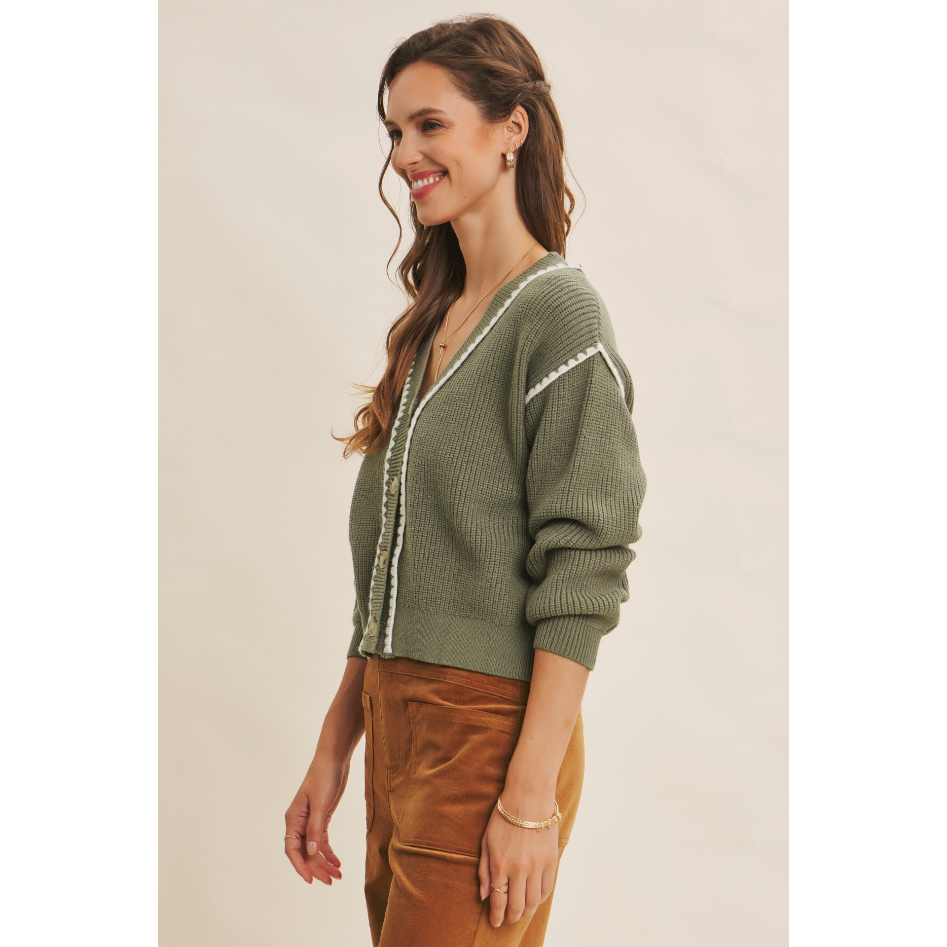 Stacey Contrast Stitched Cardigan
