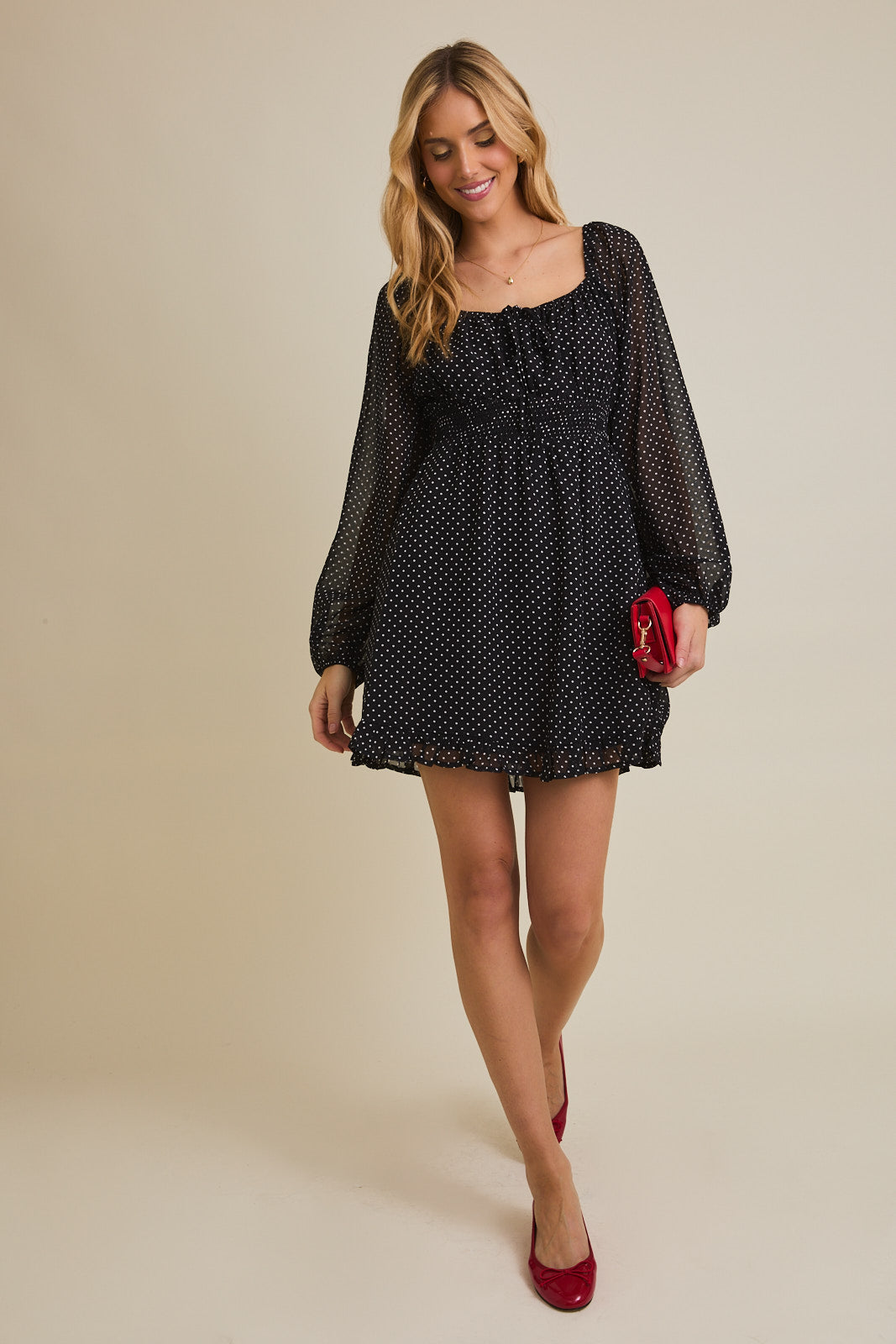 Louise Smocked Polka Dot Mini Dress