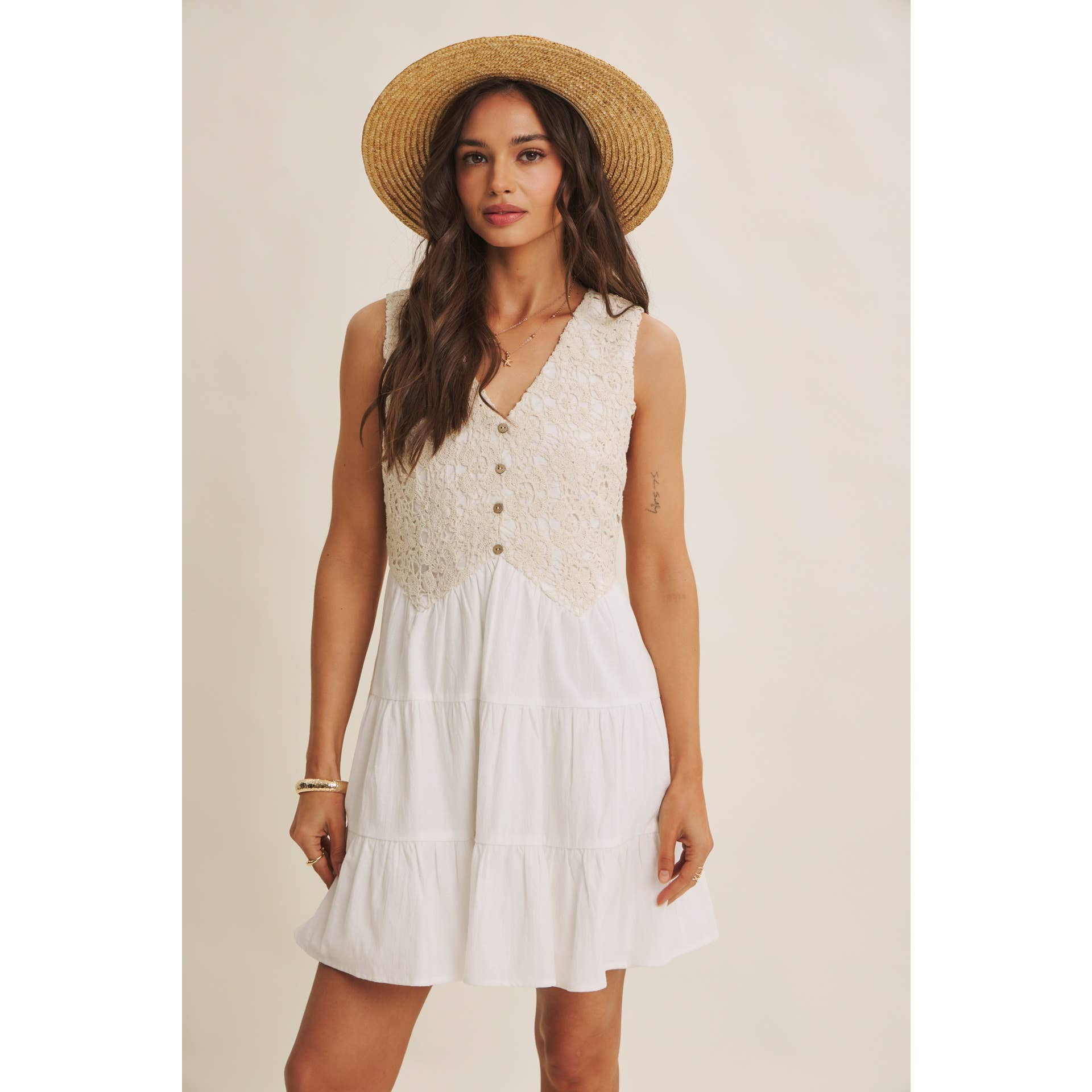 Josephine Cotton Crochet Mini Dress
