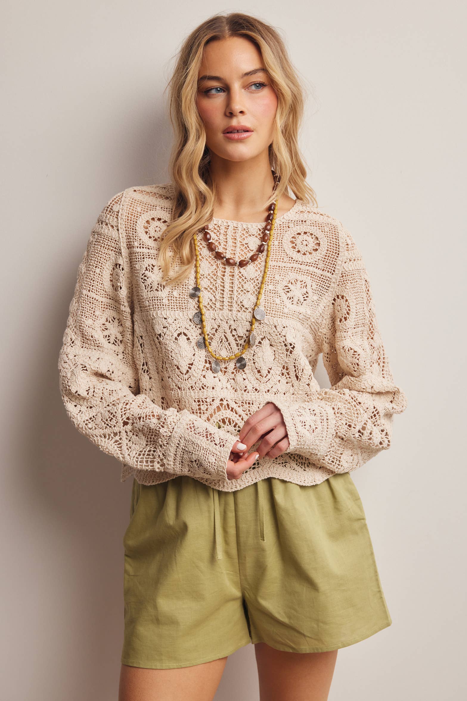 Meredith Crochet Long Sleeve Top
