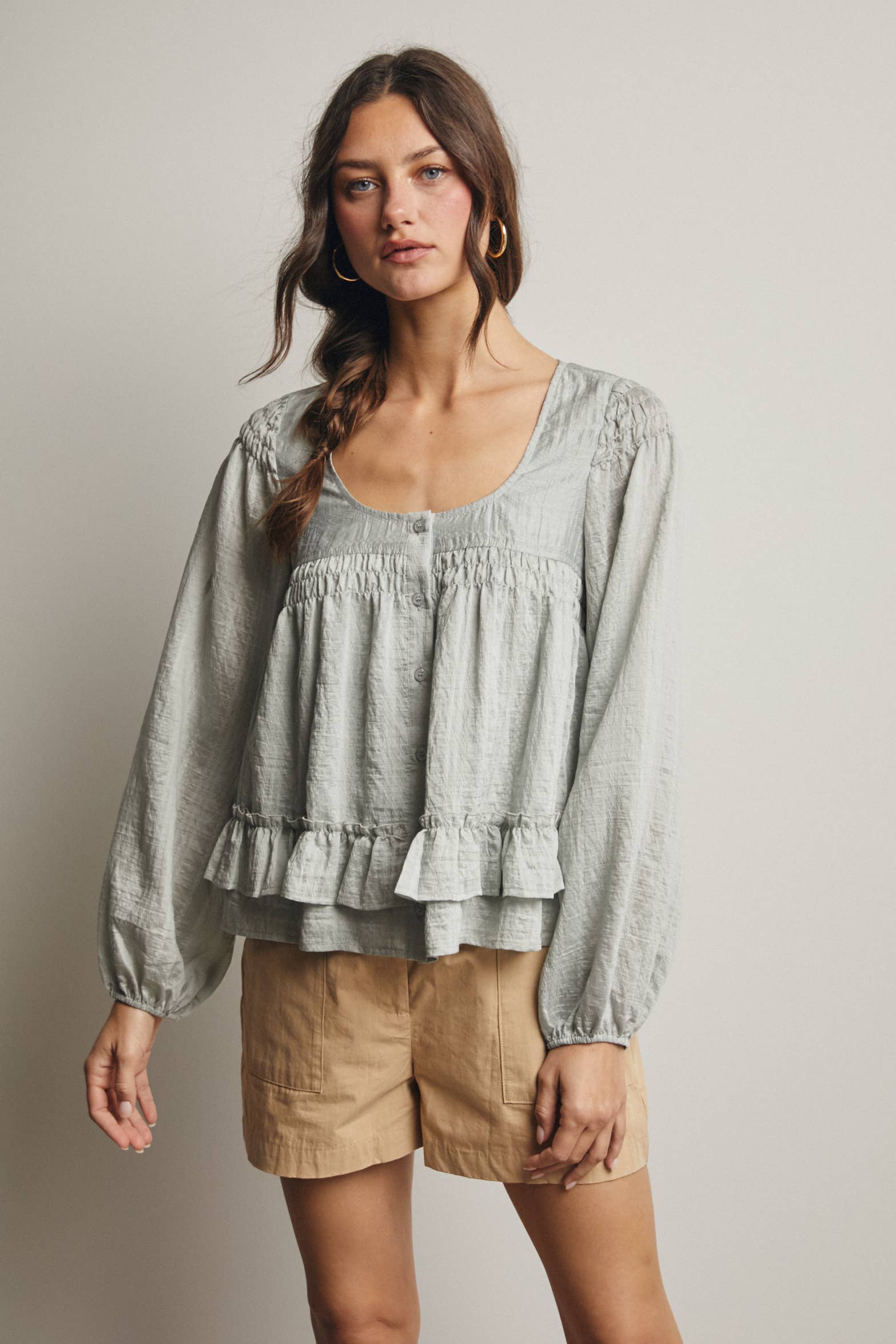 Rosalie Ruffle Hem Peasant Blouse