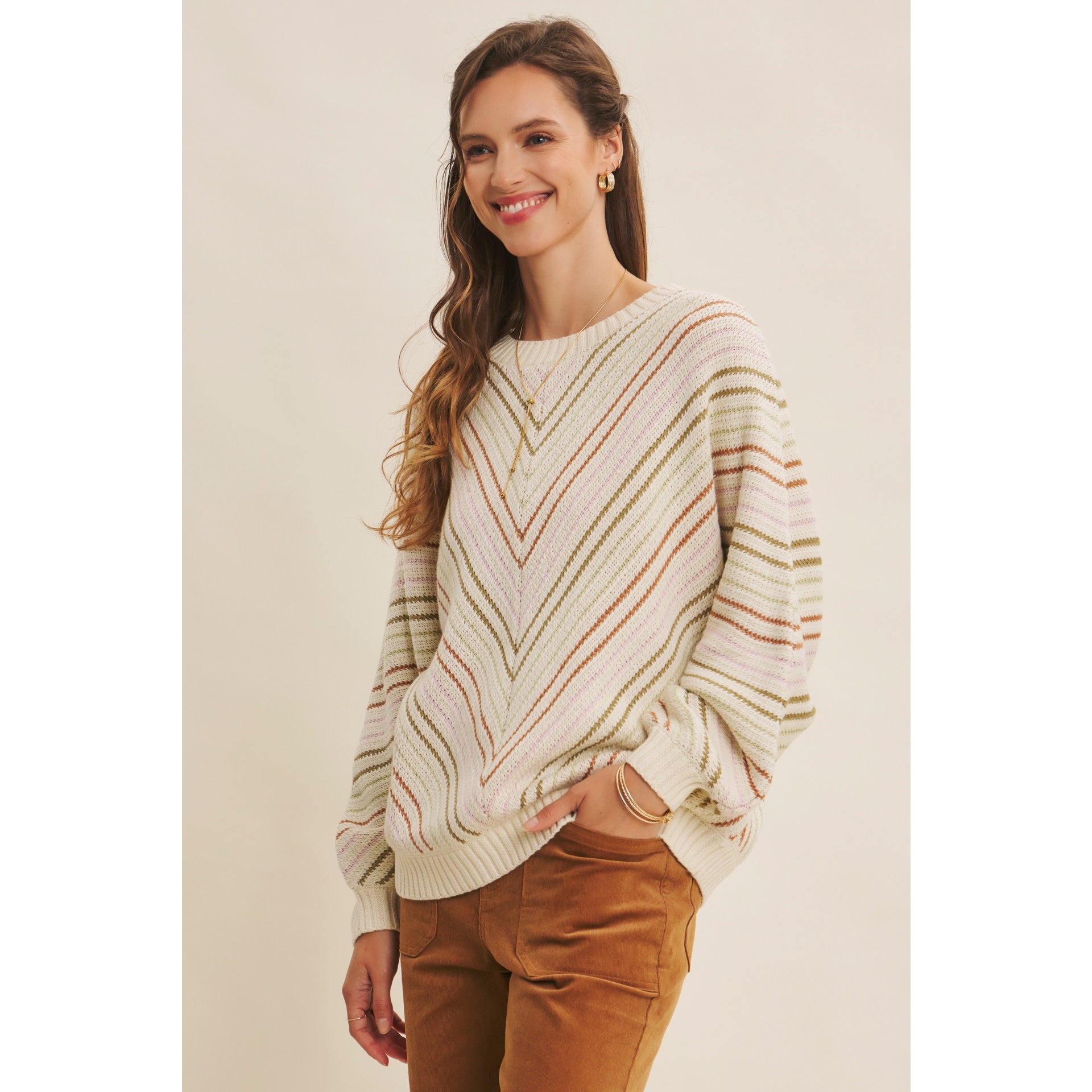 Rose Chevron Striped Sweater