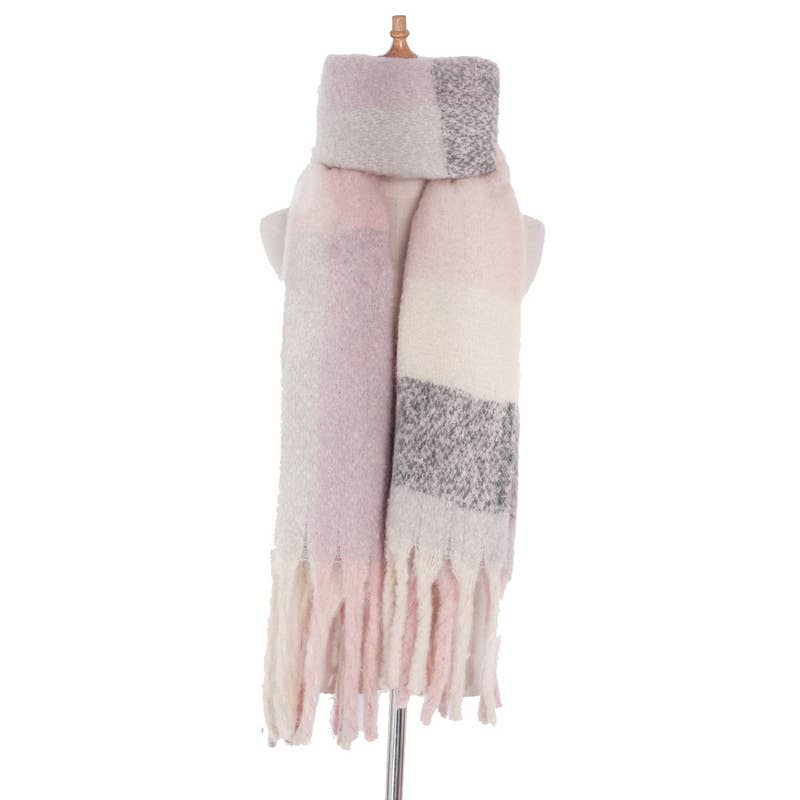 Soft Chunky Plaid Fleece Oblong Tassel Scarf