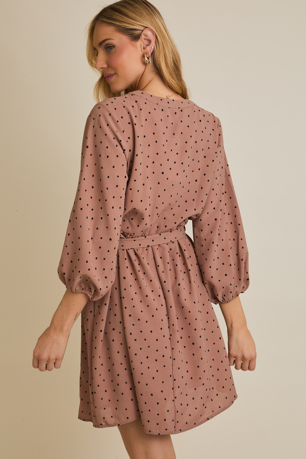 Caitlyn Shirred Polka Dot Mini Dress
