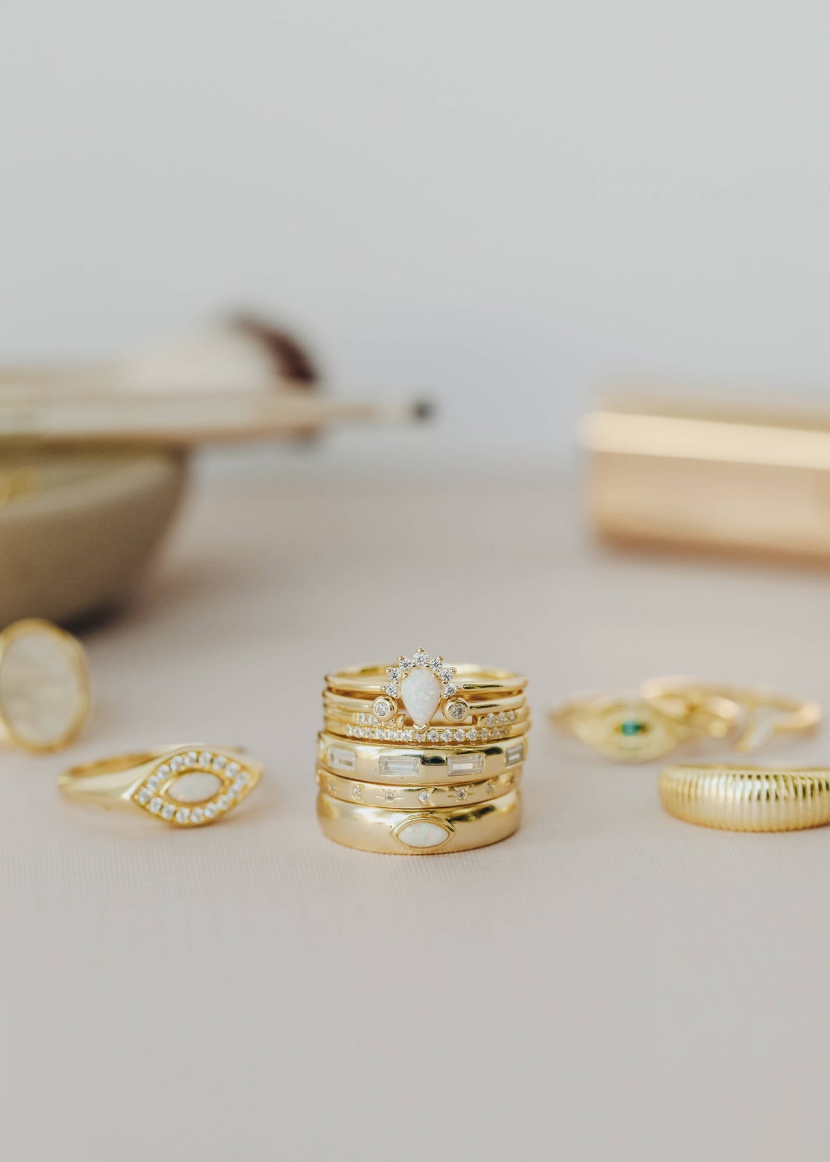 Gold Half Pave White CZ Ring
