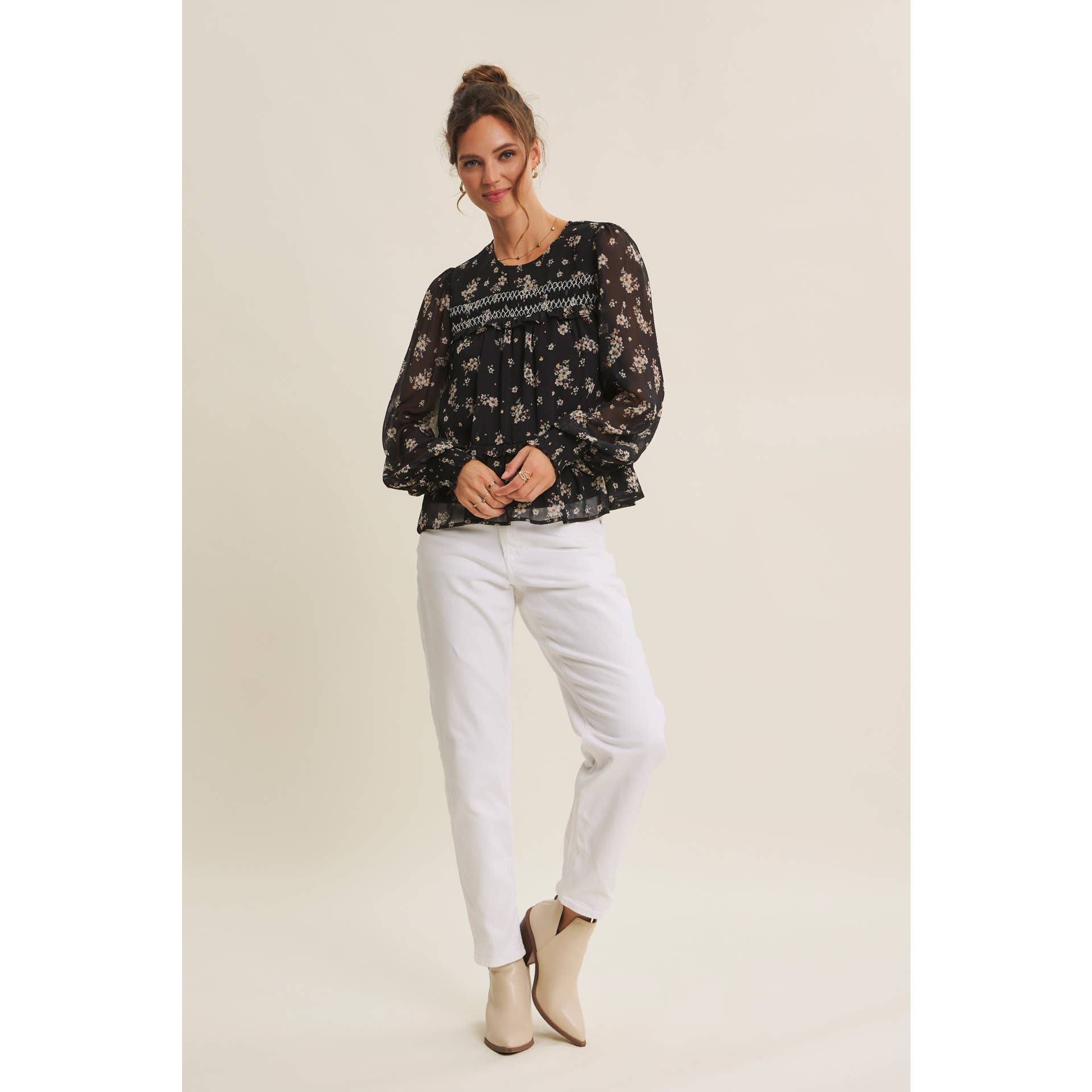 Jaime Smocked Floral Blouse