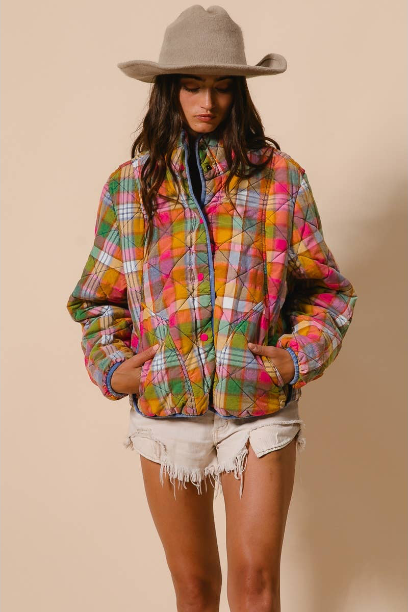 Dahlia Vintage Plaid Quilted Jacket