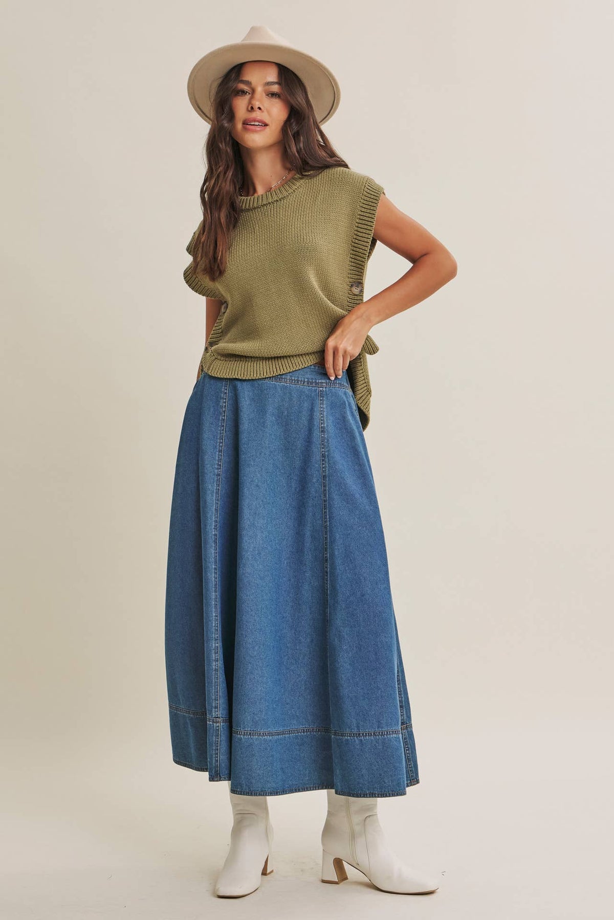 Ellie Denim Paneled Midi Skirt