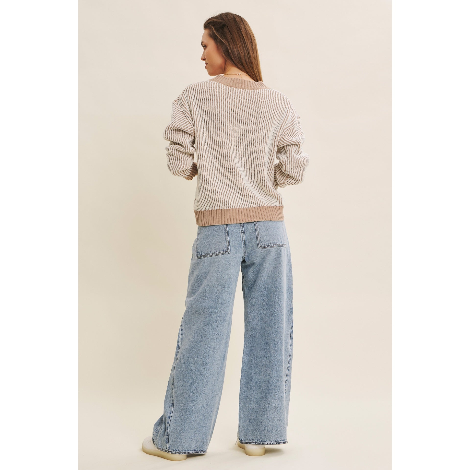 Kara Ribbed V Neck Chenille Sweater