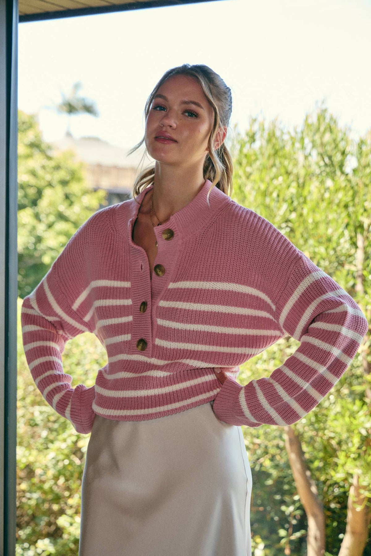 Nadia Striped Henley Sweater
