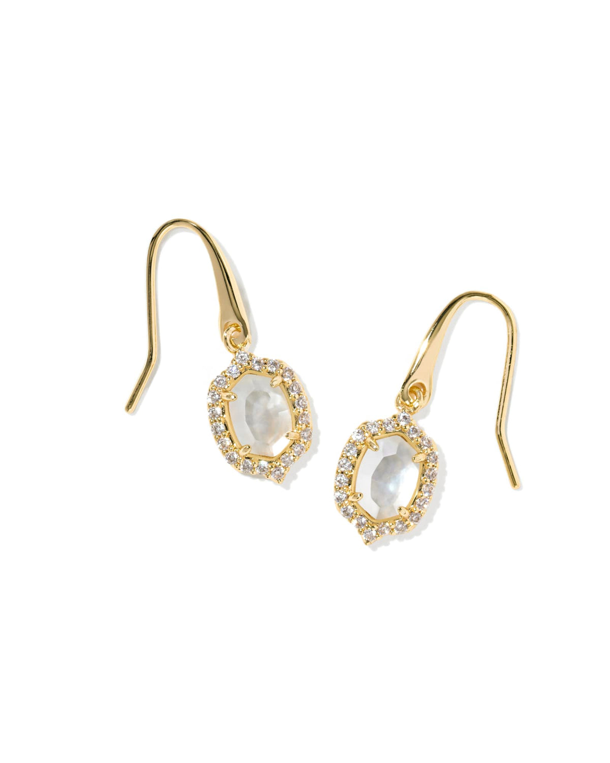 Daphne Crystal Frame Gold Drop Earrings - Ivory Mother of Pearl