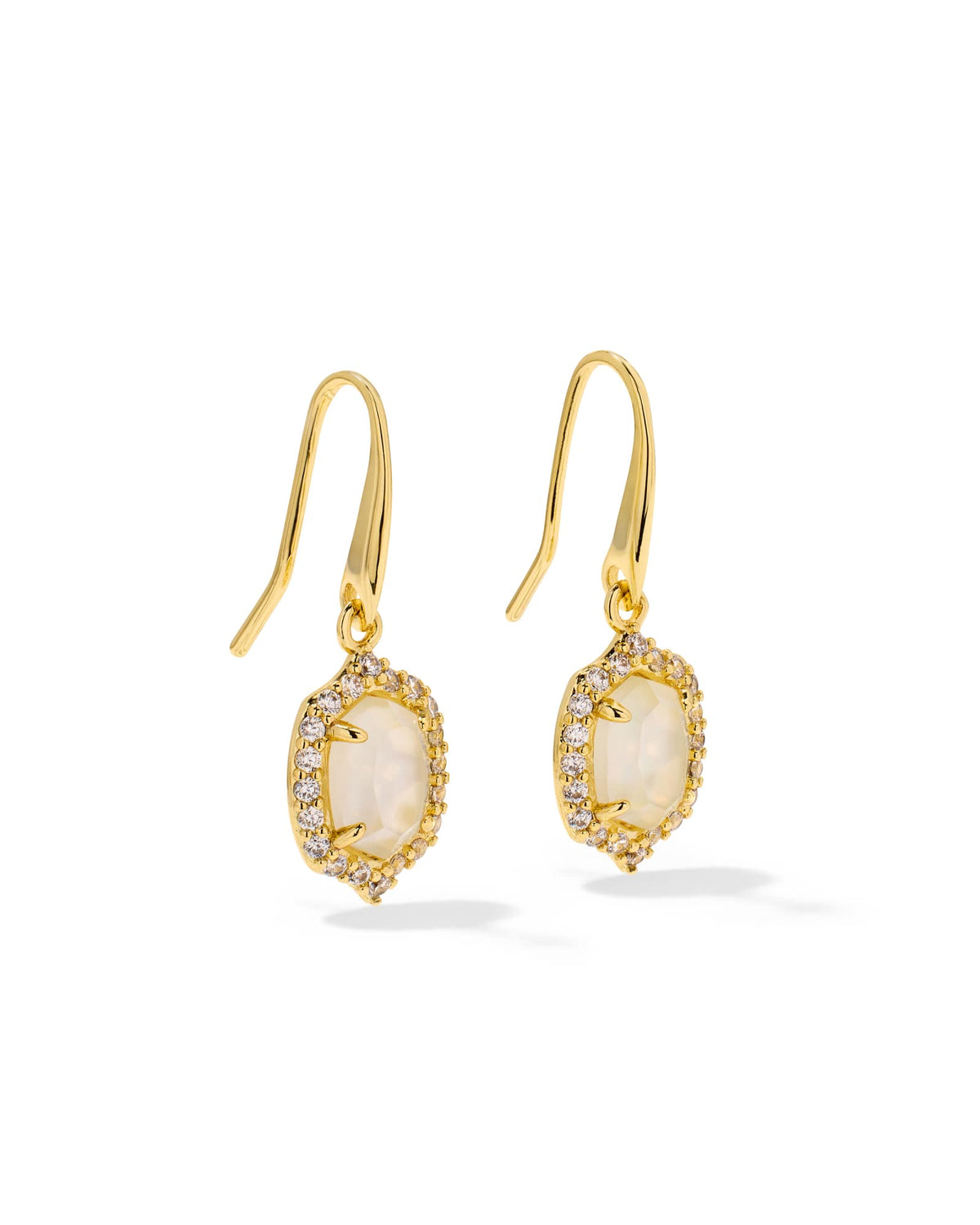 Daphne Crystal Frame Gold Drop Earrings - Ivory Mother of Pearl