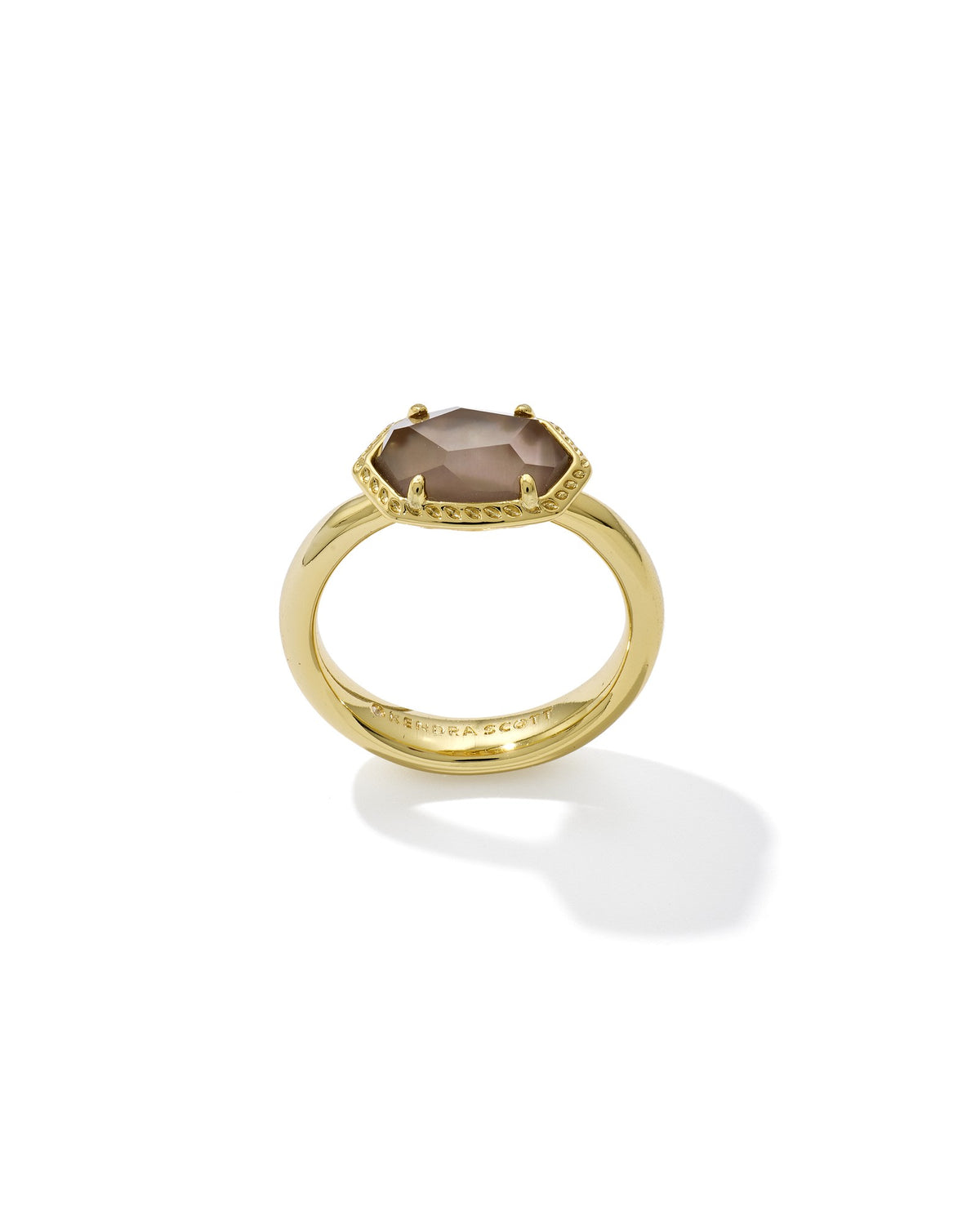 Daphne Gold Frame Band Ring - Taupe Mother of Pearl