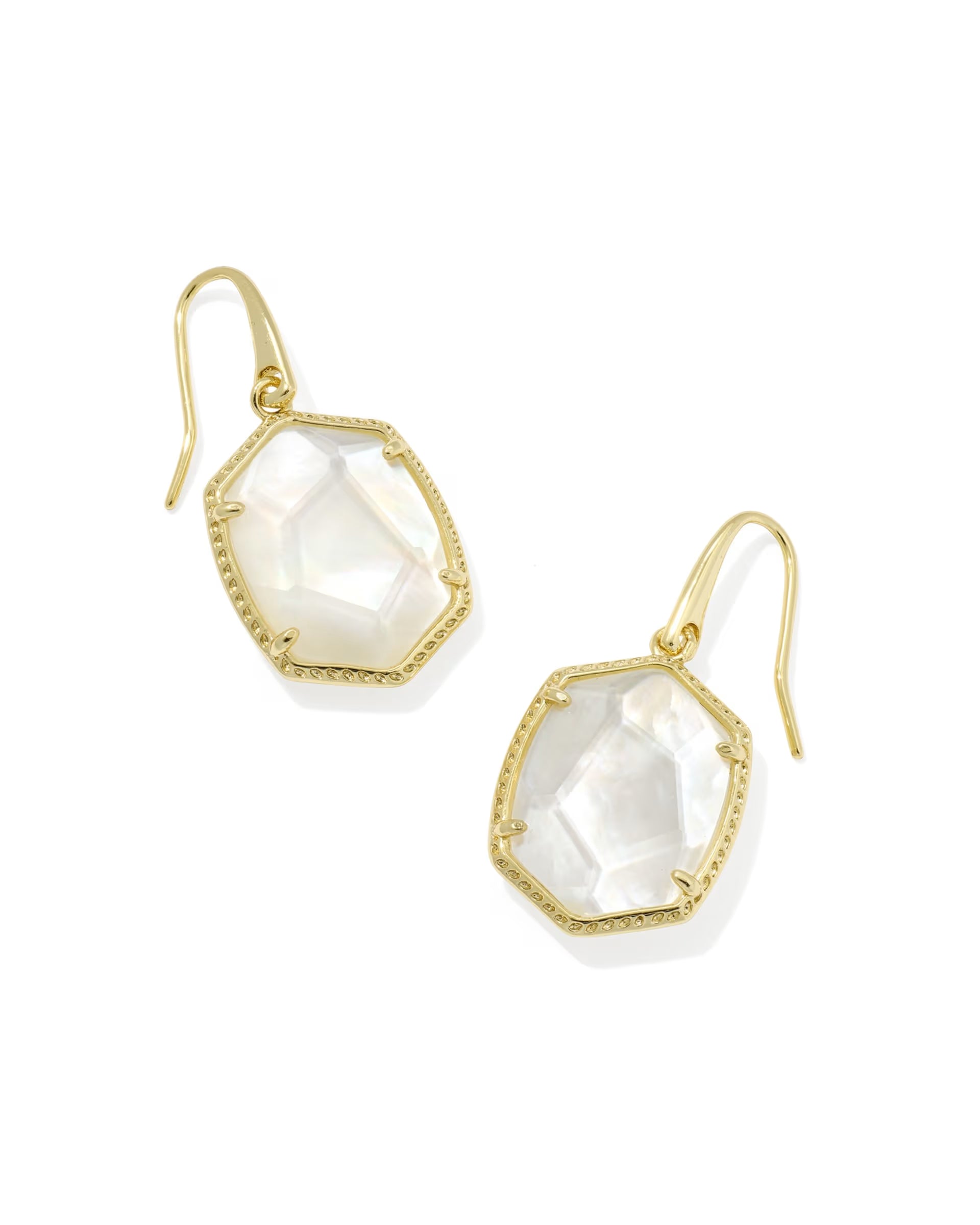 Daphne Gold Frame Drop Earrings - White Mother of Pearl