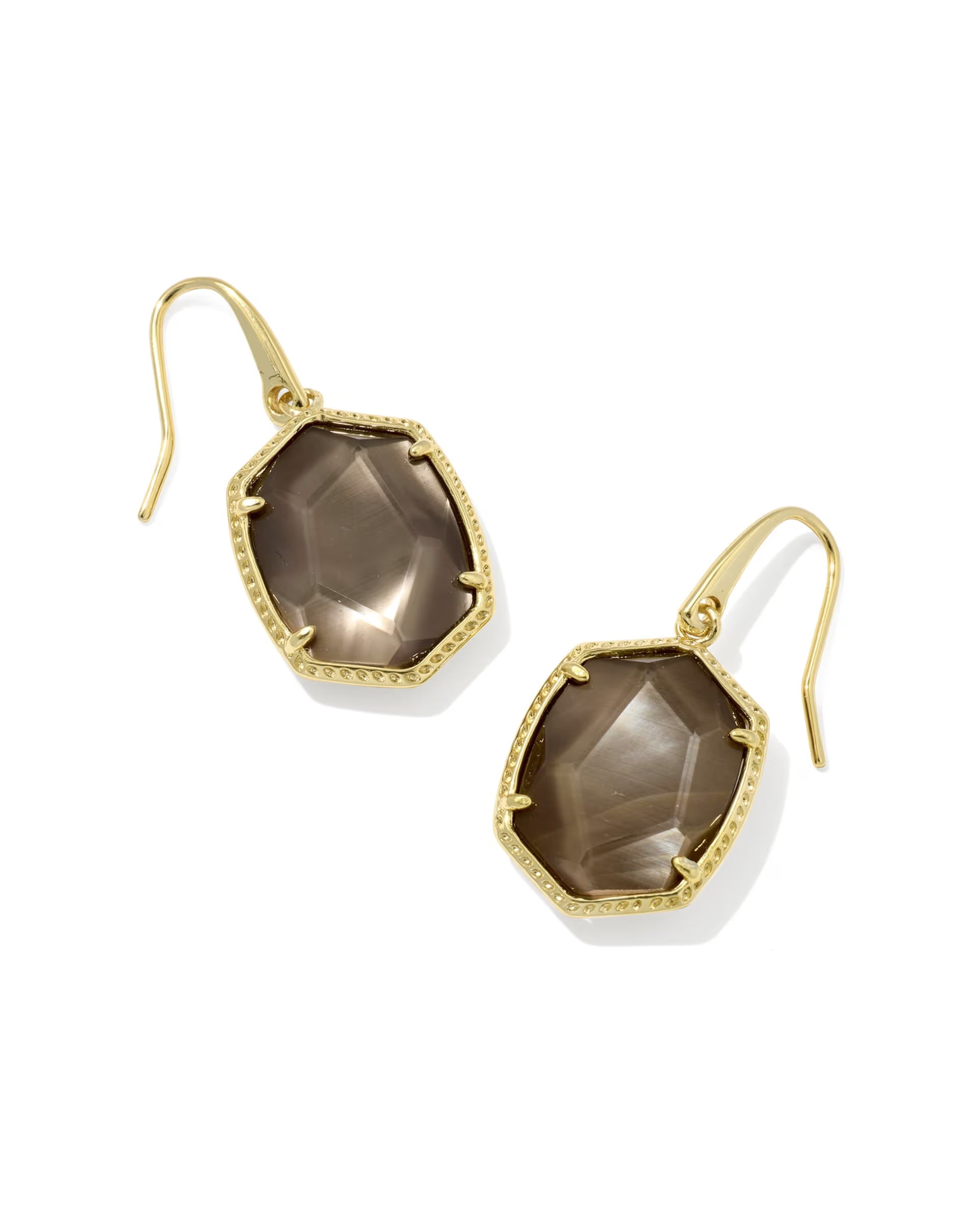 Daphne Gold Frame Drop Earrings - Taupe Mother of Pearl
