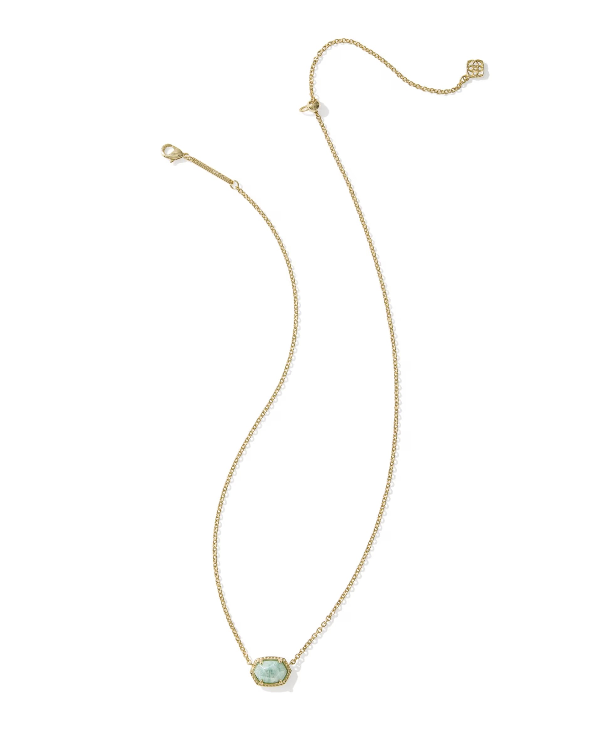 Daphne Gold Frame Short Pendant Necklace - Teal Amazonite