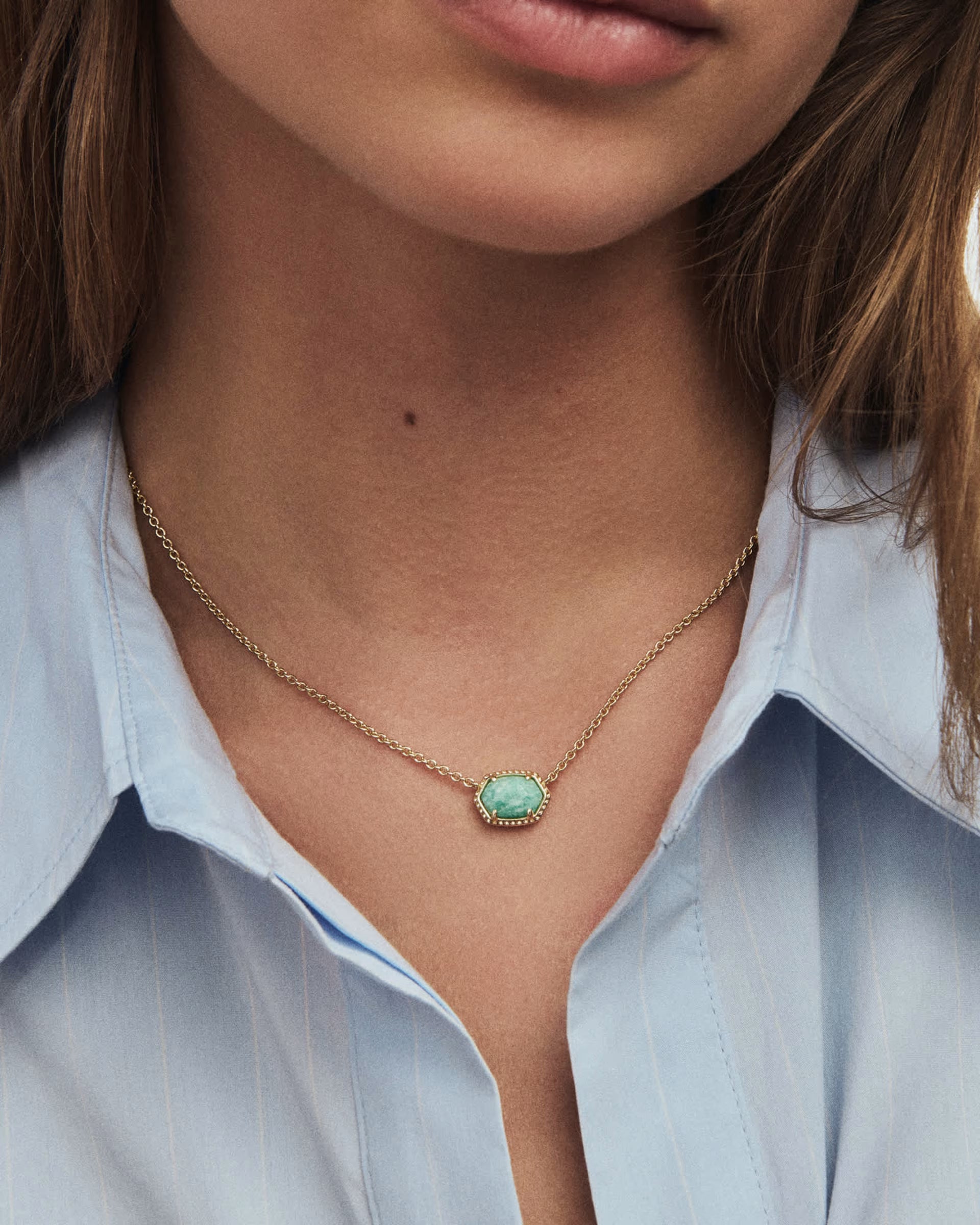 Daphne Gold Frame Short Pendant Necklace - Teal Amazonite