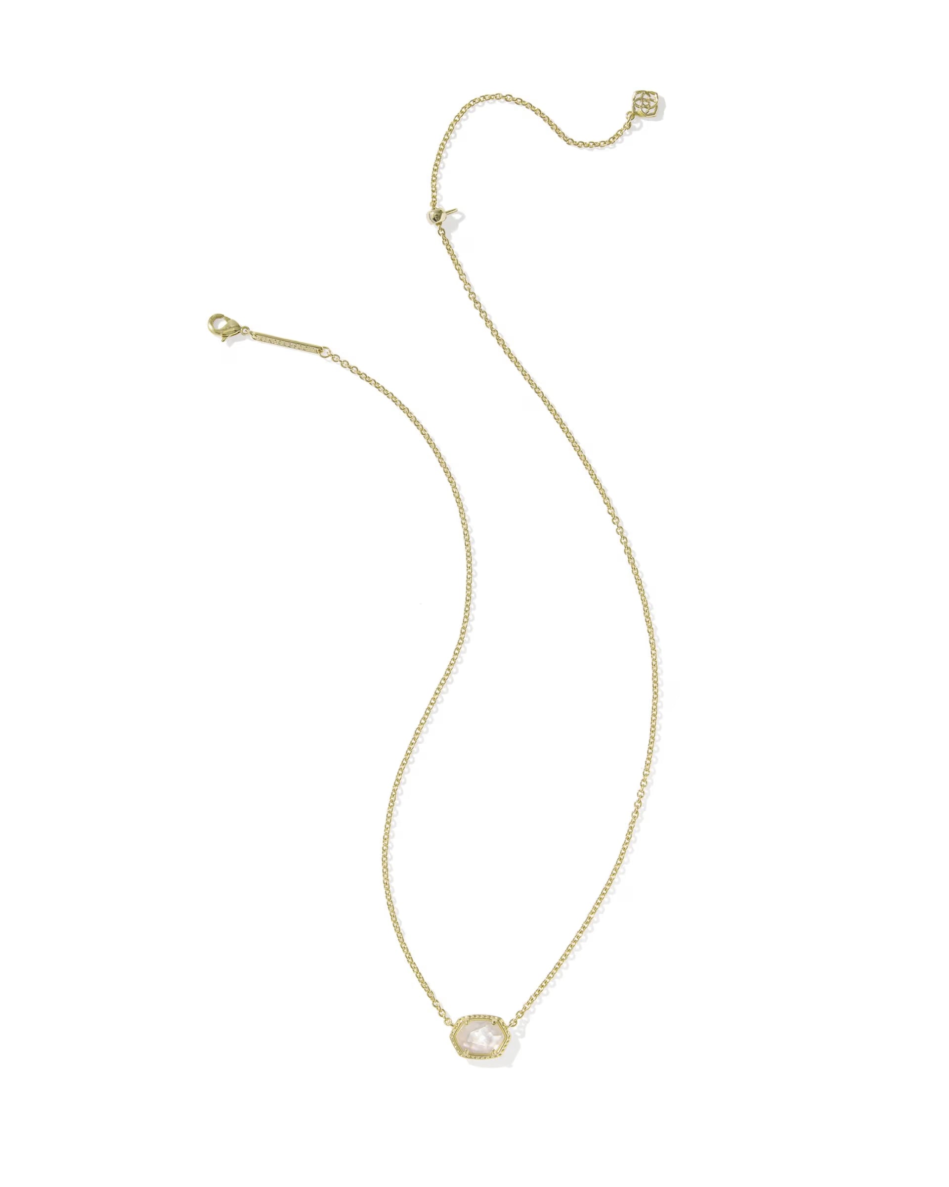 Daphne Gold Frame Short Pendant Necklace - White Mother of Pearl