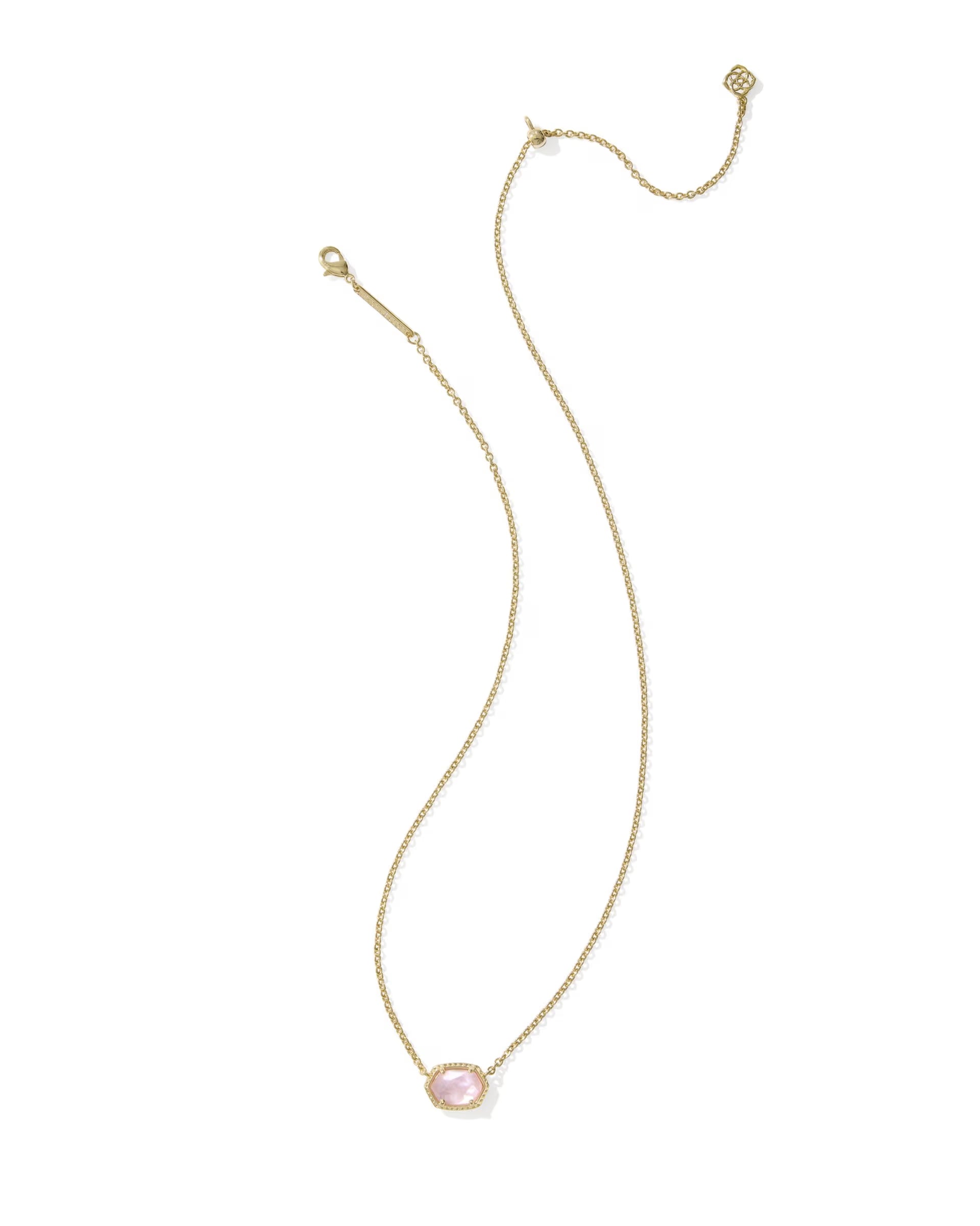 Daphne Gold Frame Short Pendant Necklace - Light Pink Mother of Pearl