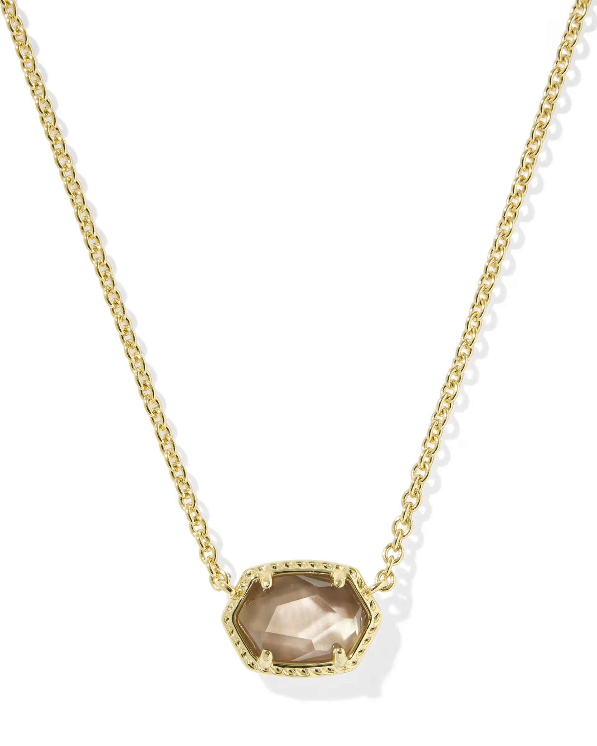 Daphne Gold Frame Short Pendant Necklace - Taupe Mother of Pearl