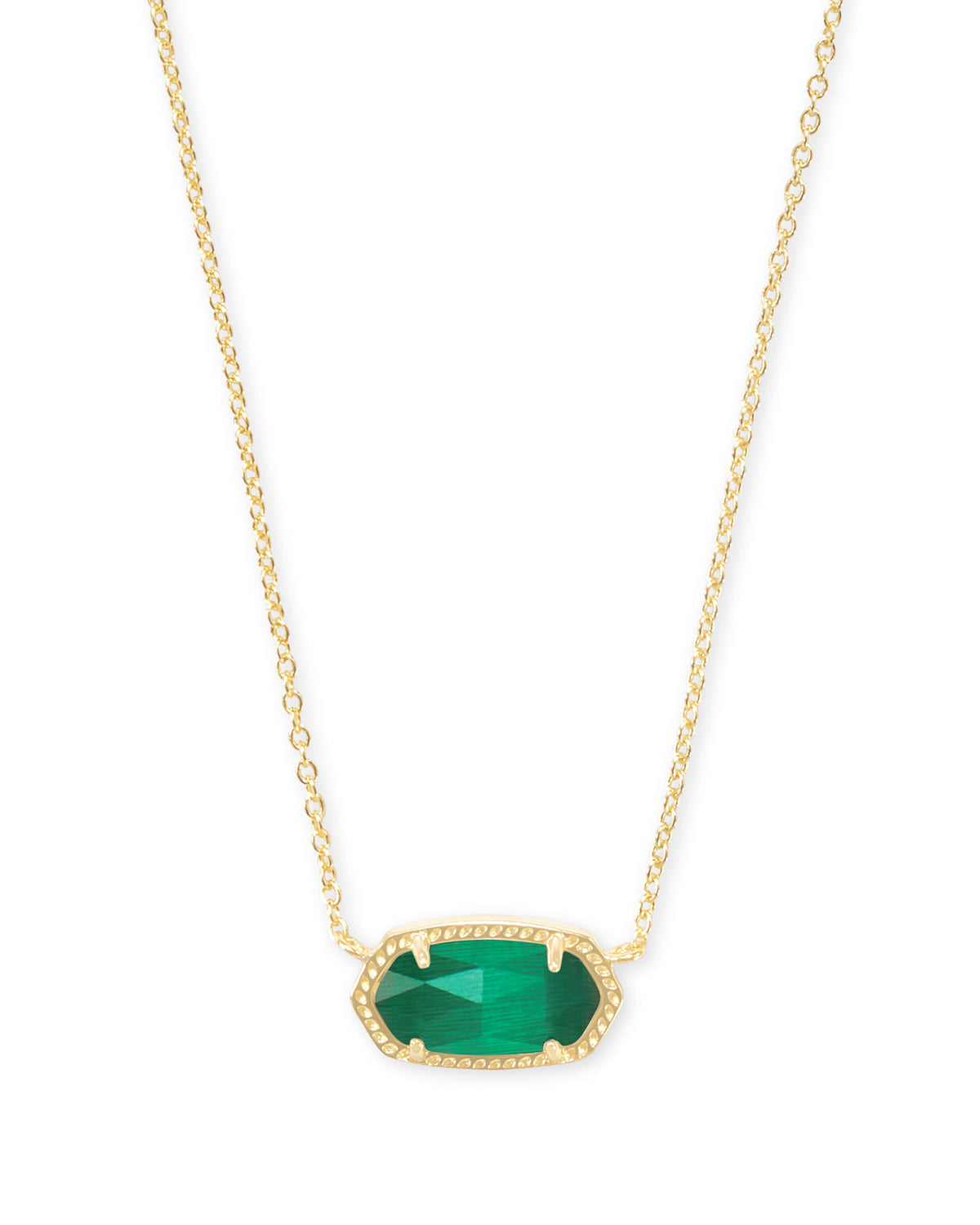 Elisa Gold Short Pendant Necklace - Emerald Cat's Eye