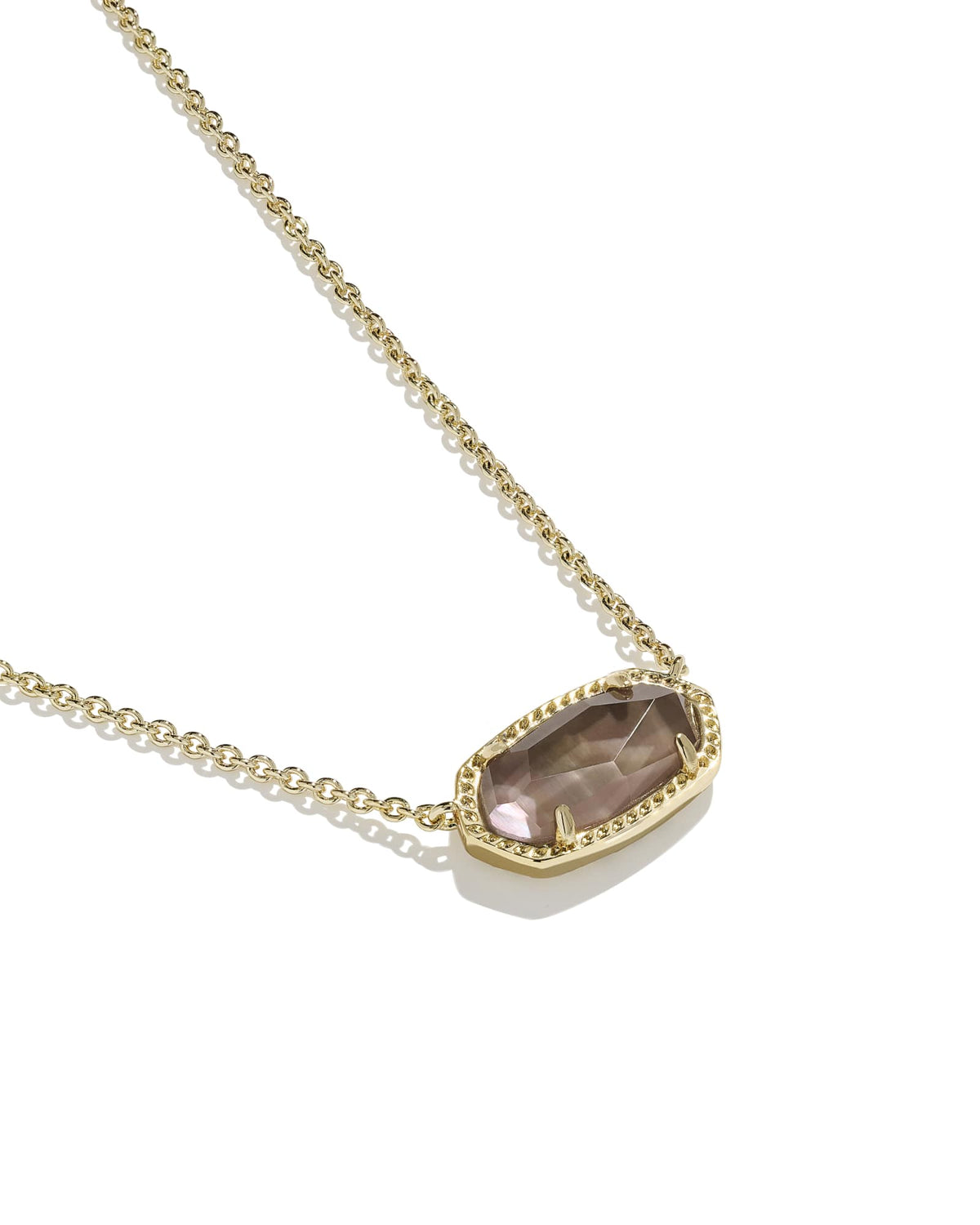 Elisa Gold Short Pendant Necklace - Taupe Mother of Pearl