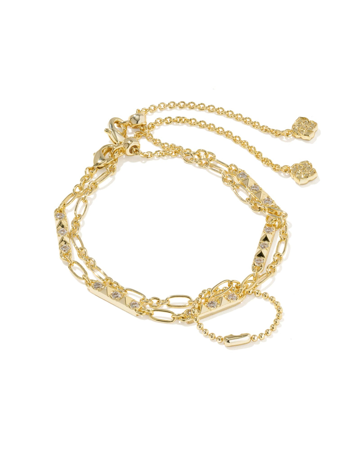 Fate Gold Set of 2 Delicate Chain Bracelets - White CZ