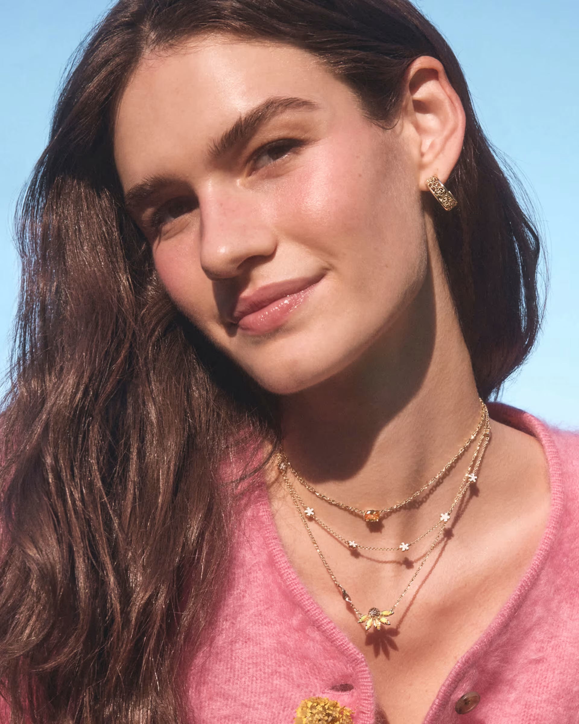 Jane Gold Strand Necklace - White Enamel