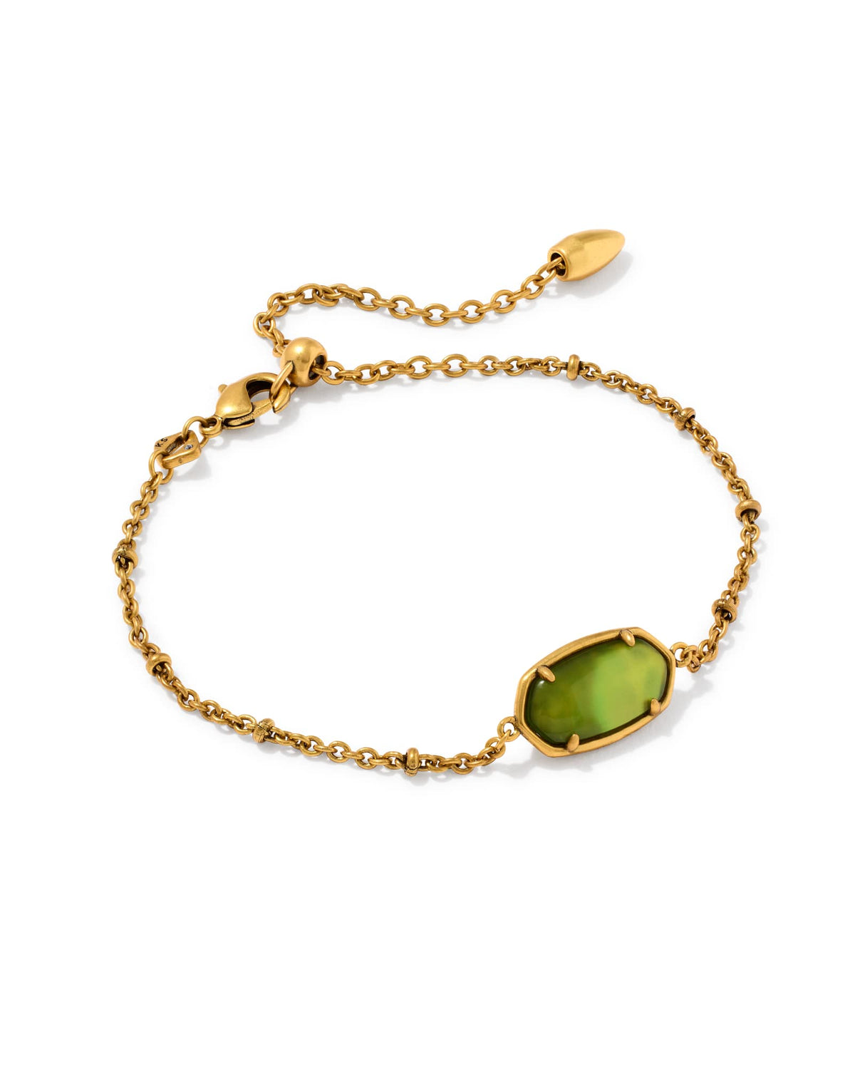 Tiger Striped Elaina Vintage Gold Delicate Chain Bracelet - Chartreuse Green Mother of Pearl