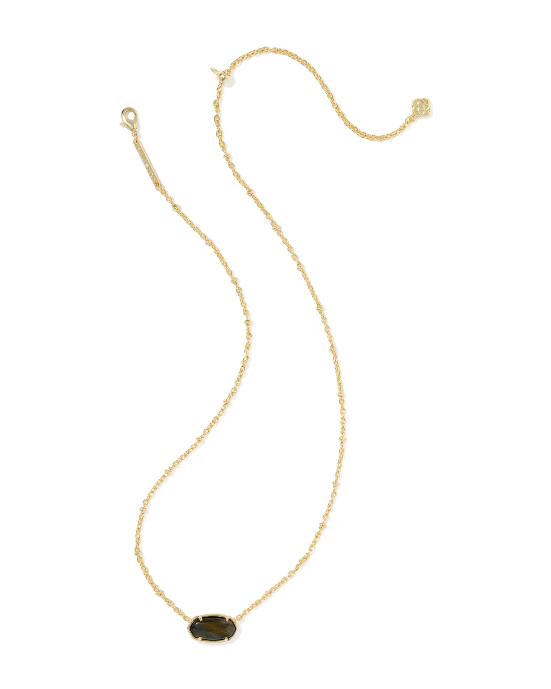 Tiger Striped Dark Brown Elisa Gold Short Pendant Necklace