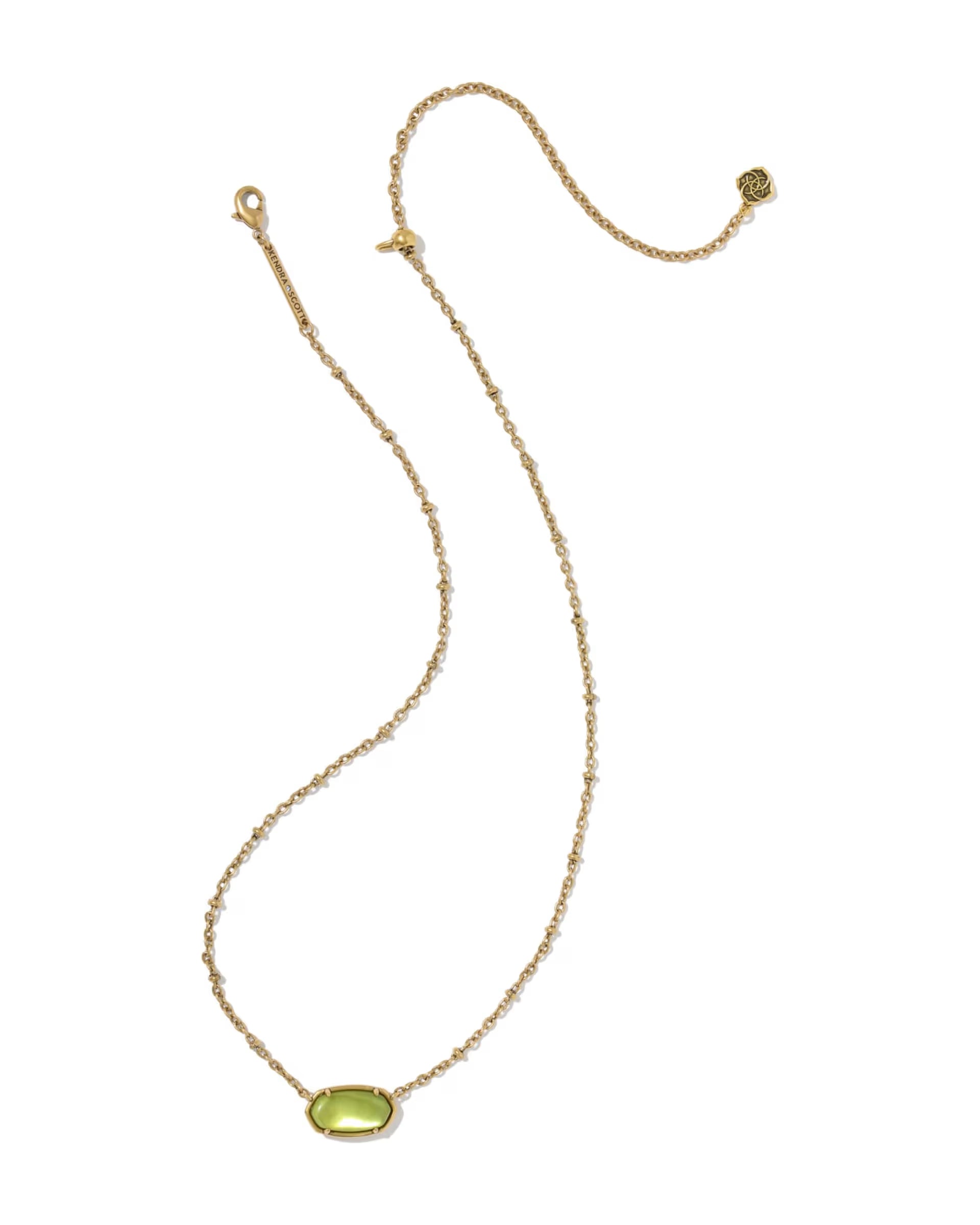 Tiger Striped Chartreuse Elisa Vintage Gold Short Pendant Necklace
