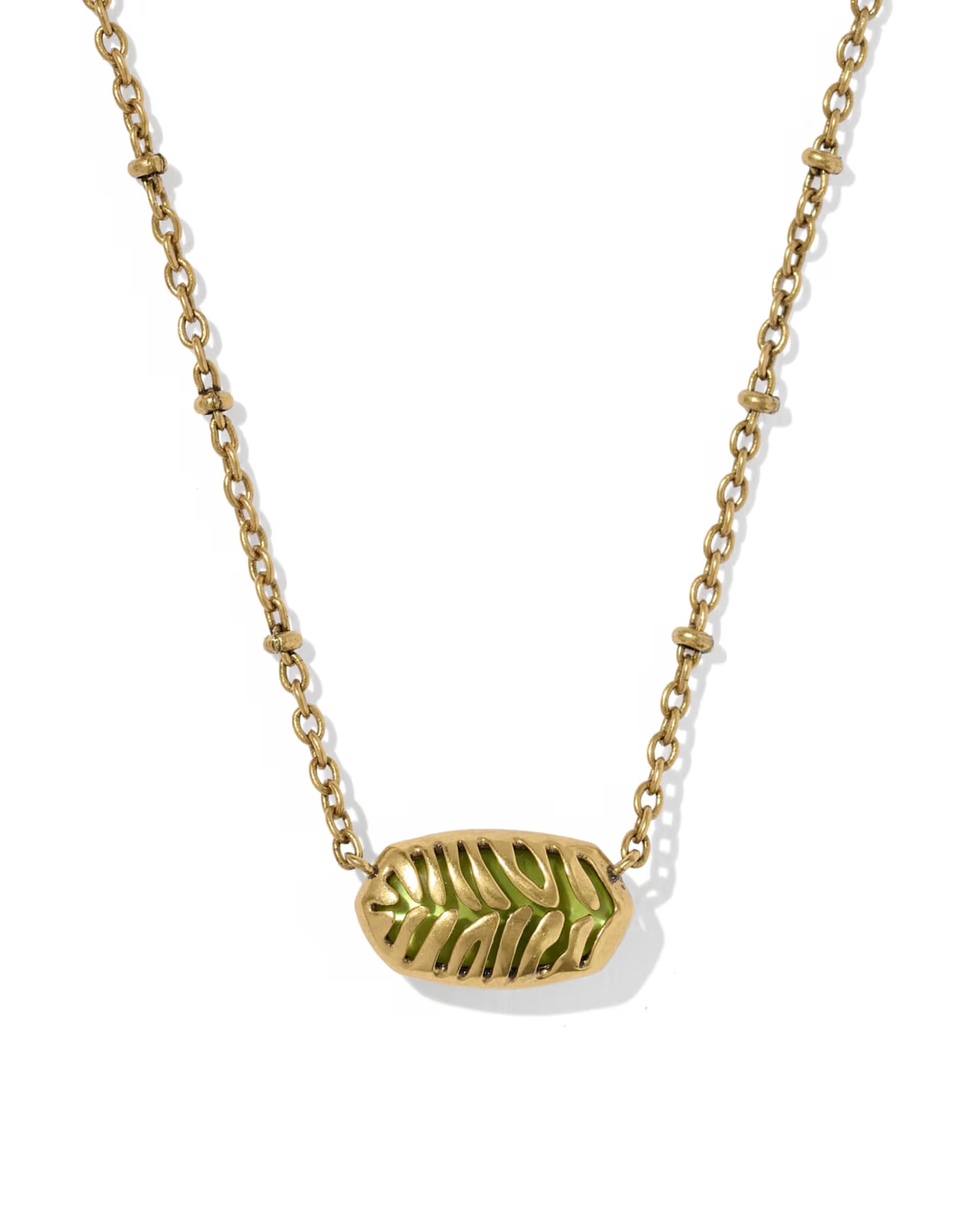 Tiger Striped Chartreuse Elisa Vintage Gold Short Pendant Necklace