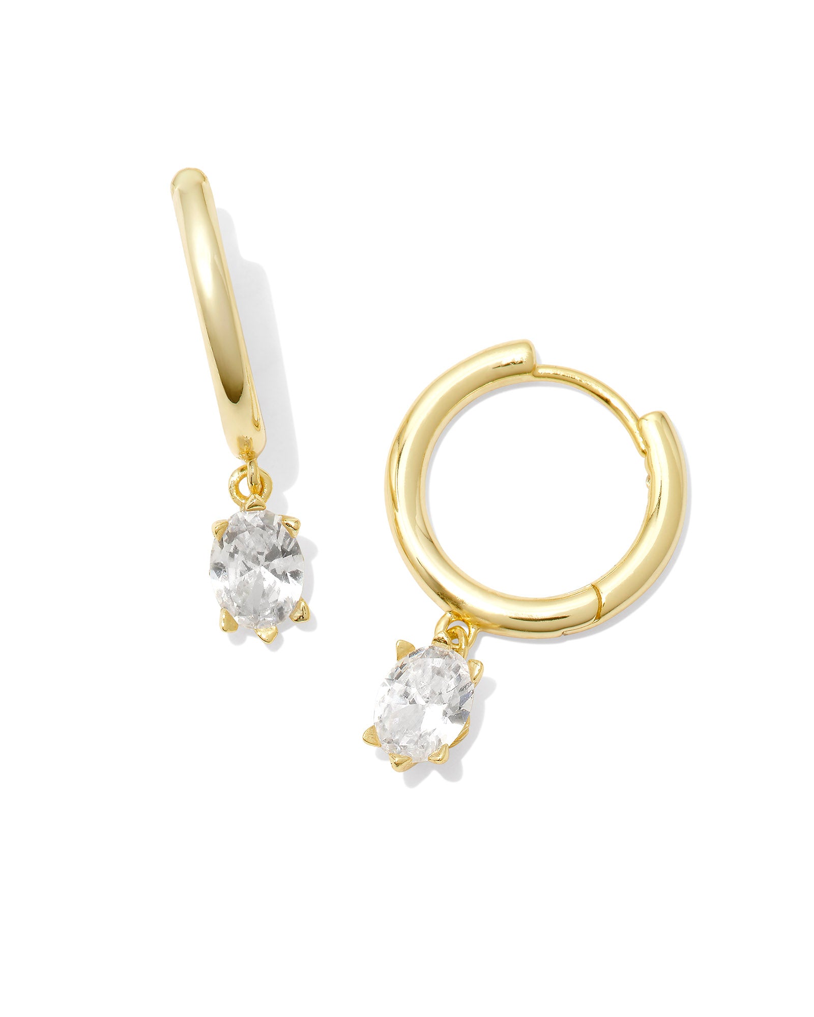Cailin Single Stone Gold Huggie - White Crystal