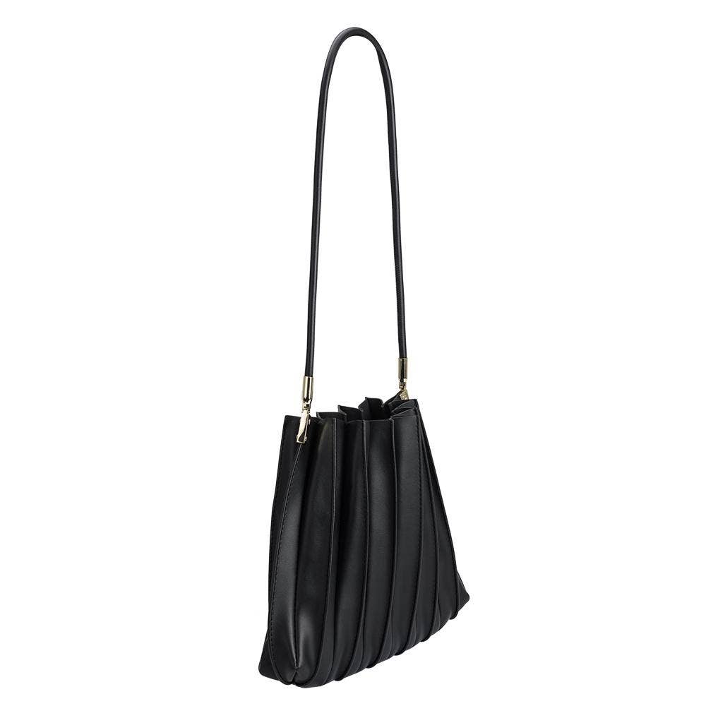 Carrie Black Pleated Vegan Leather Shoulder Bag