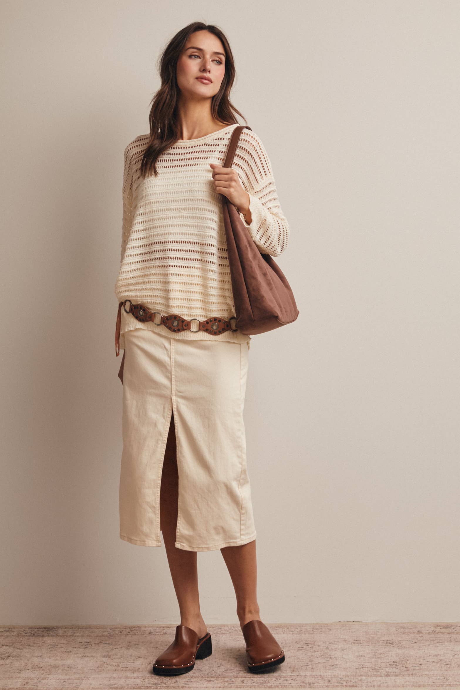 Carrie Open-Knit Striped Sweater