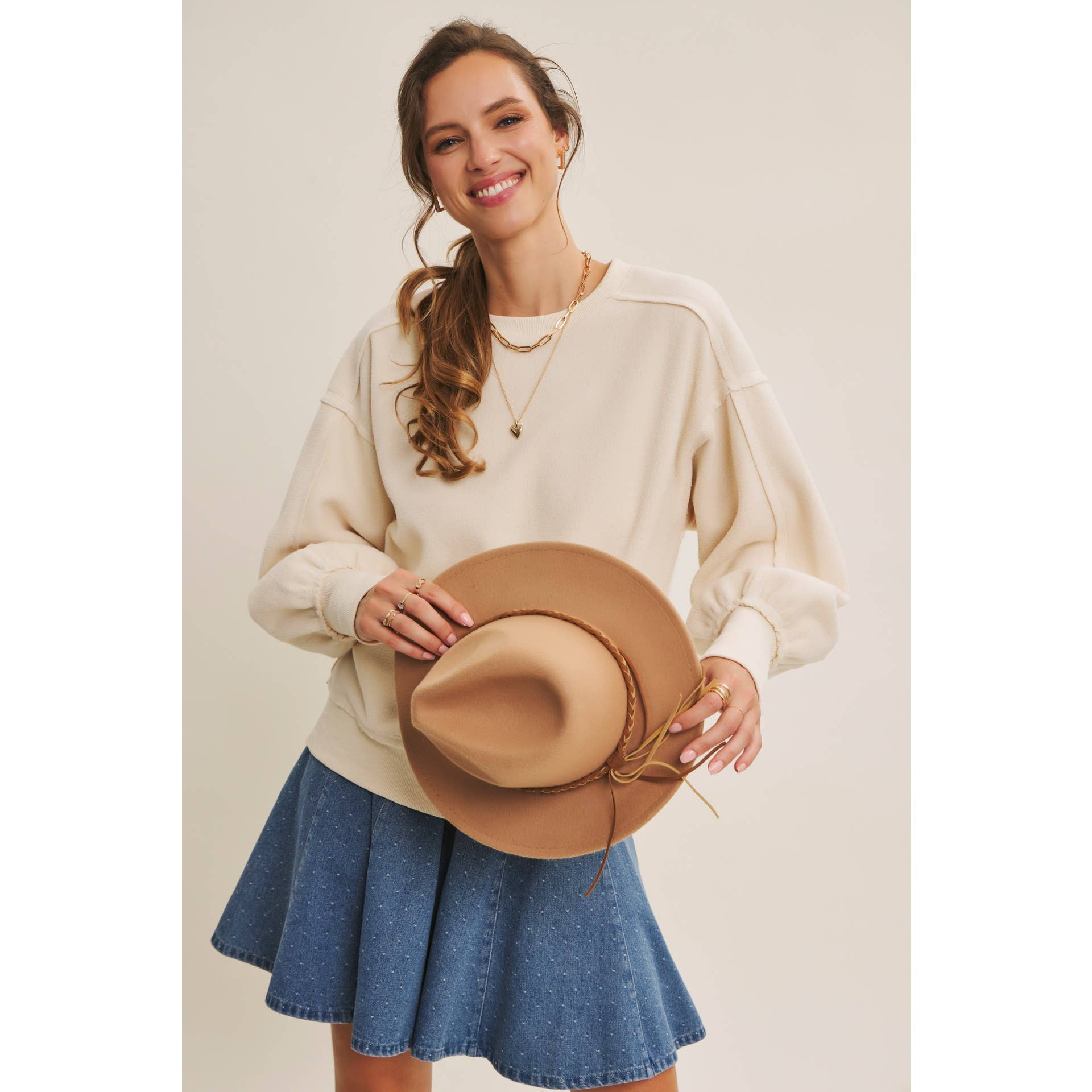 Willa Polka Dot Denim Flare Mini Skirt