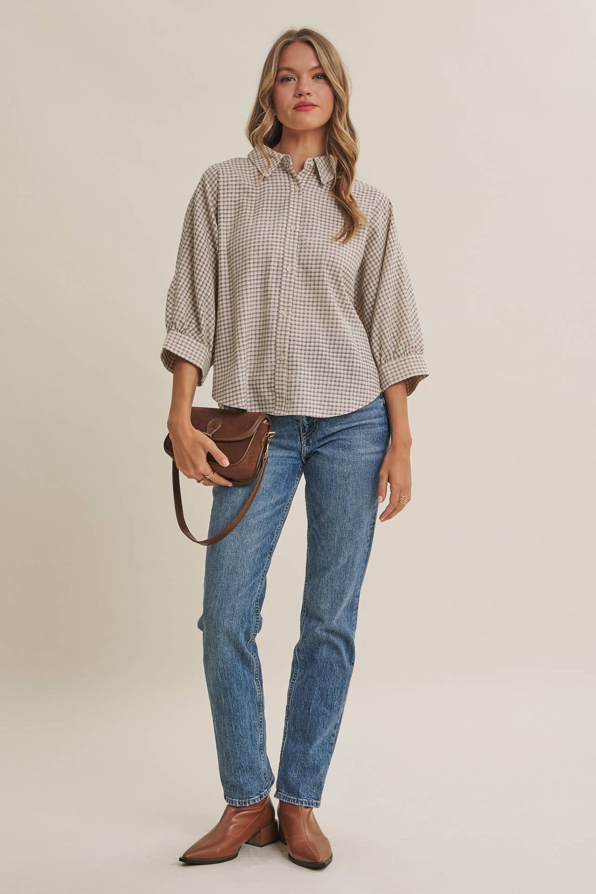 Delta Plaid Dolman Button Down