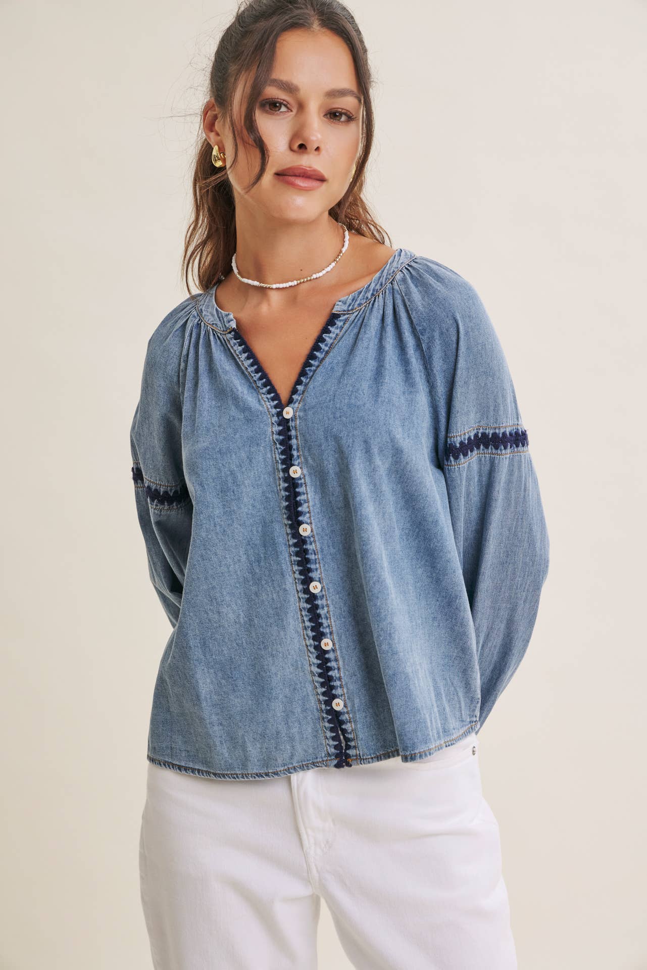 Krista Chambray Embroidered Blouse
