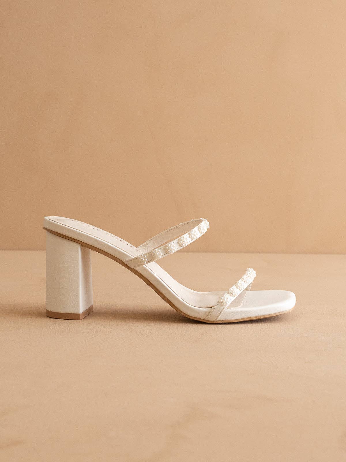 The Phoebe | White Beaded Strap Heel