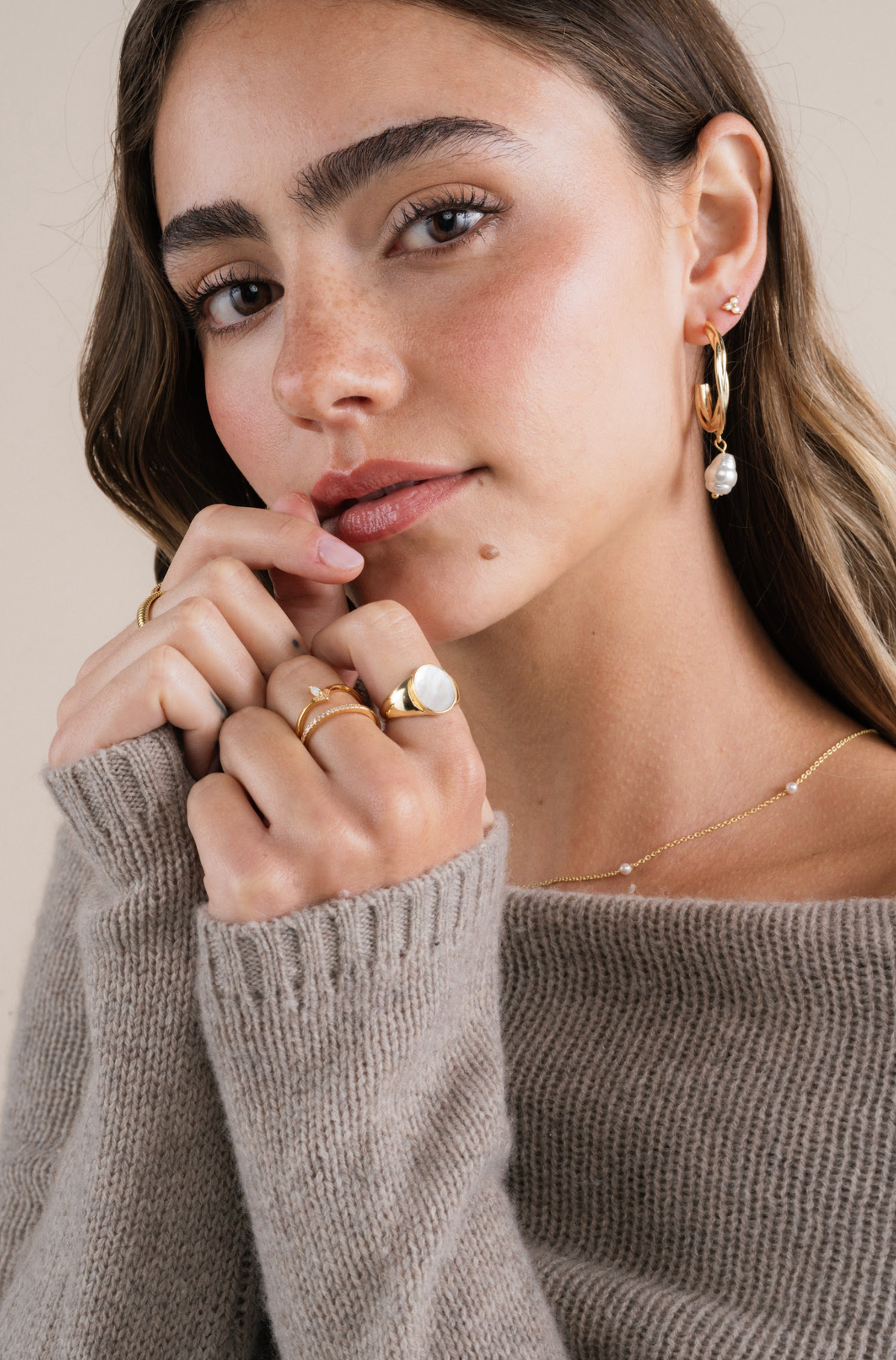 Gold Half Pave White CZ Ring