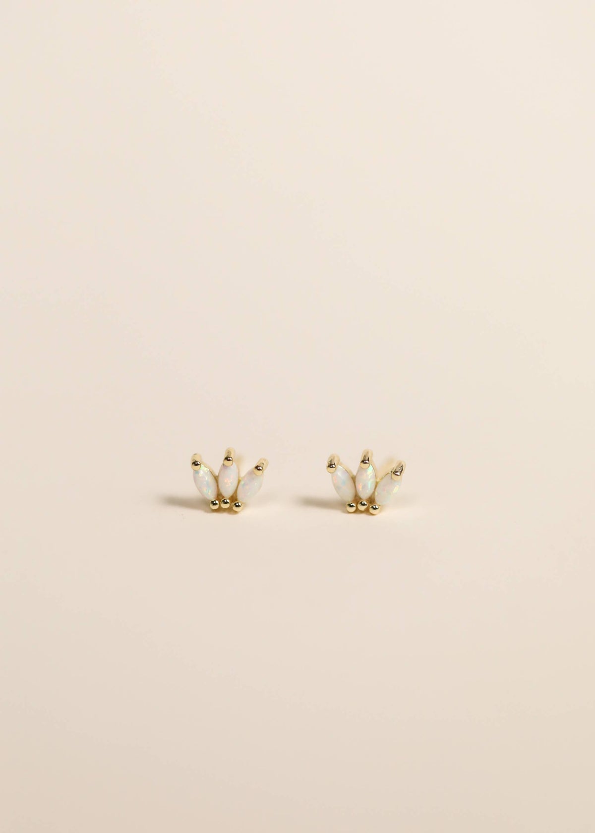 Gold White Opal Crown Stud Earrings