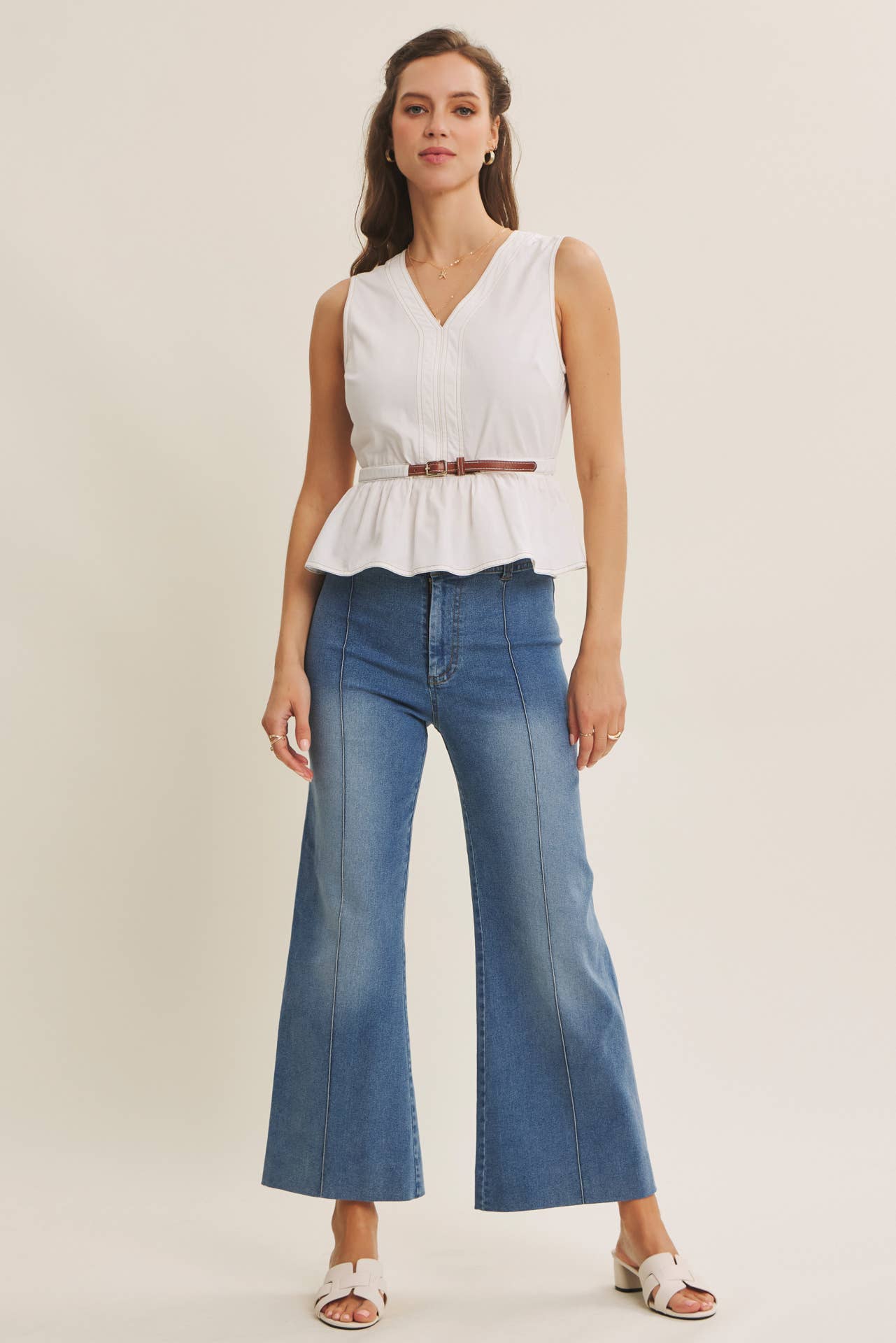 Monroe Pintuck Ankle Length Wide Leg Jean