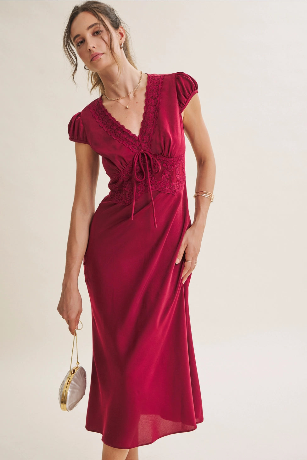 Ruby Satin Lace Midi Dress