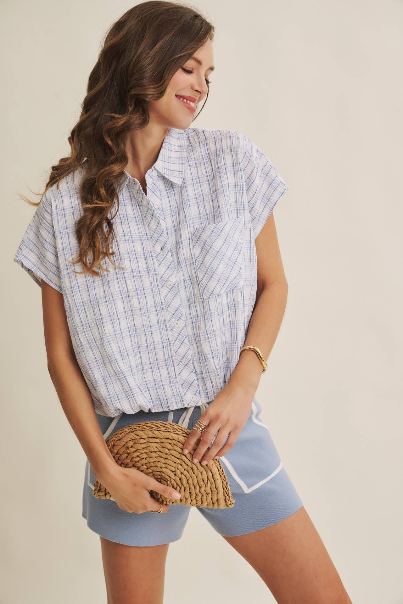 Tori Plaid Bubble Hem Top