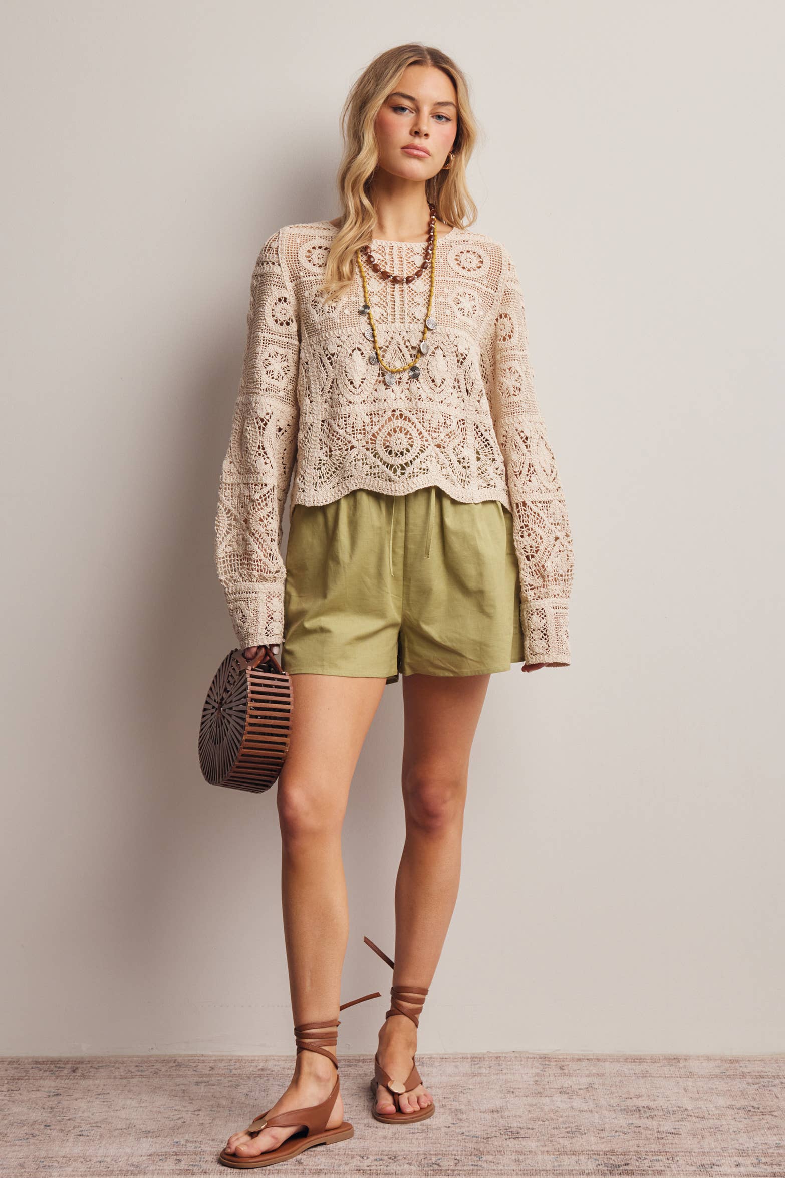 Meredith Crochet Long Sleeve Top
